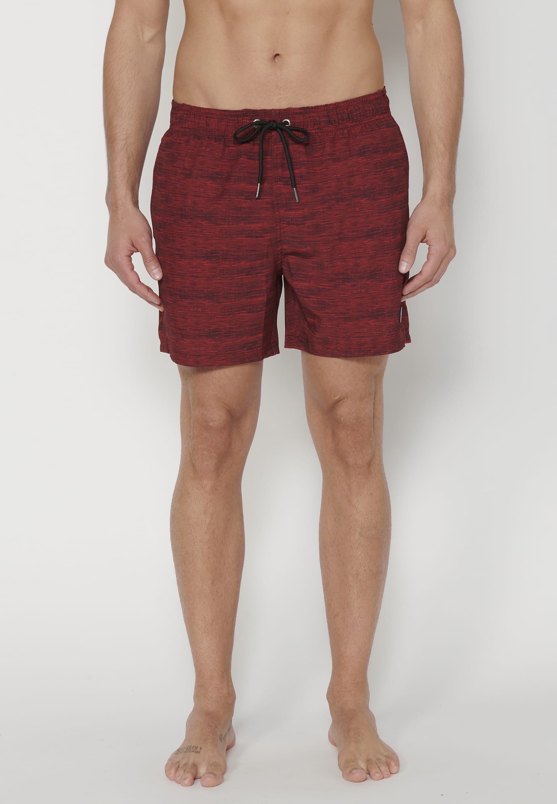 Short swimsuit with three Red Pockets for Men