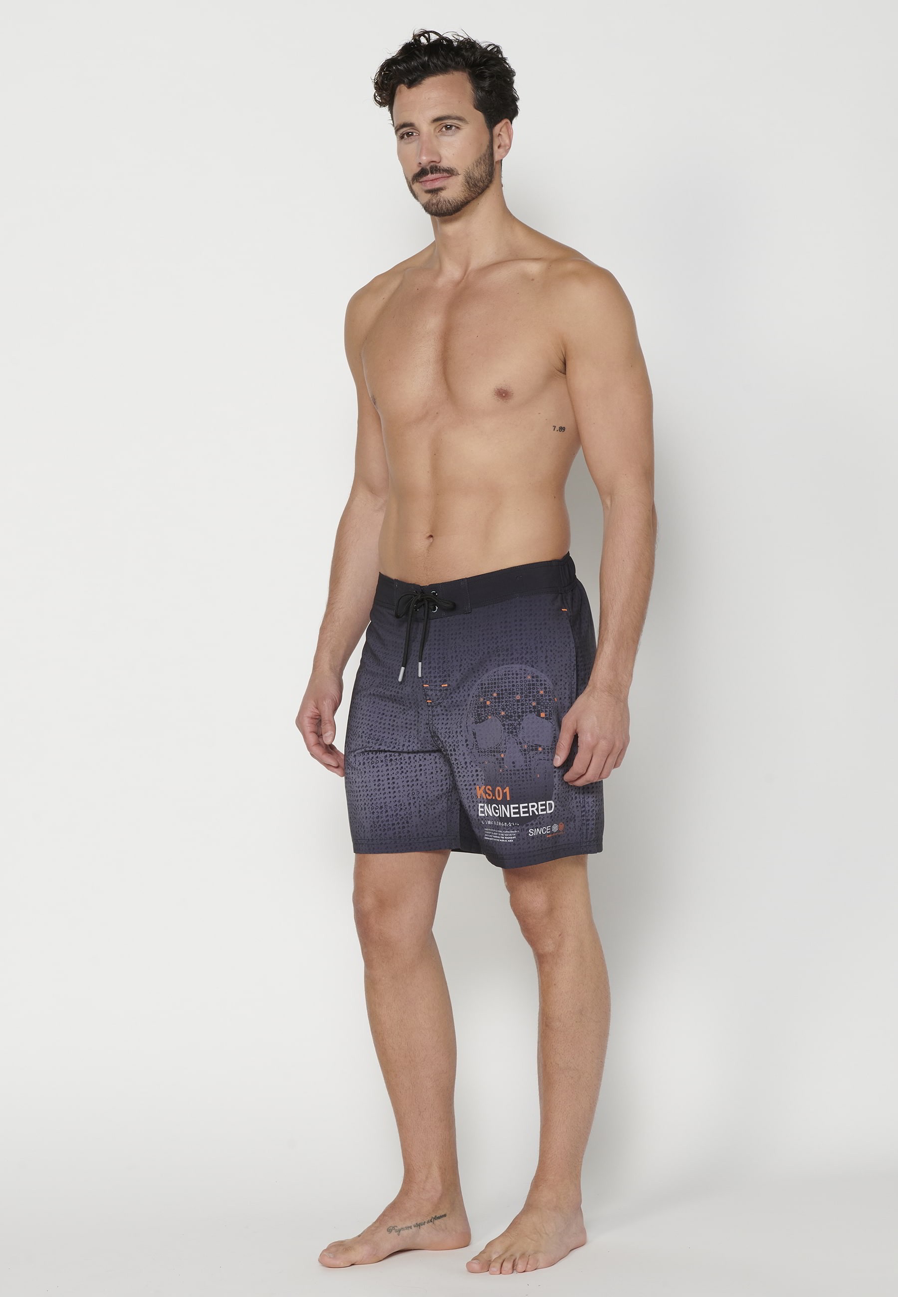 Short Surfer-style swimsuit with three Pockets in Gray color for Men