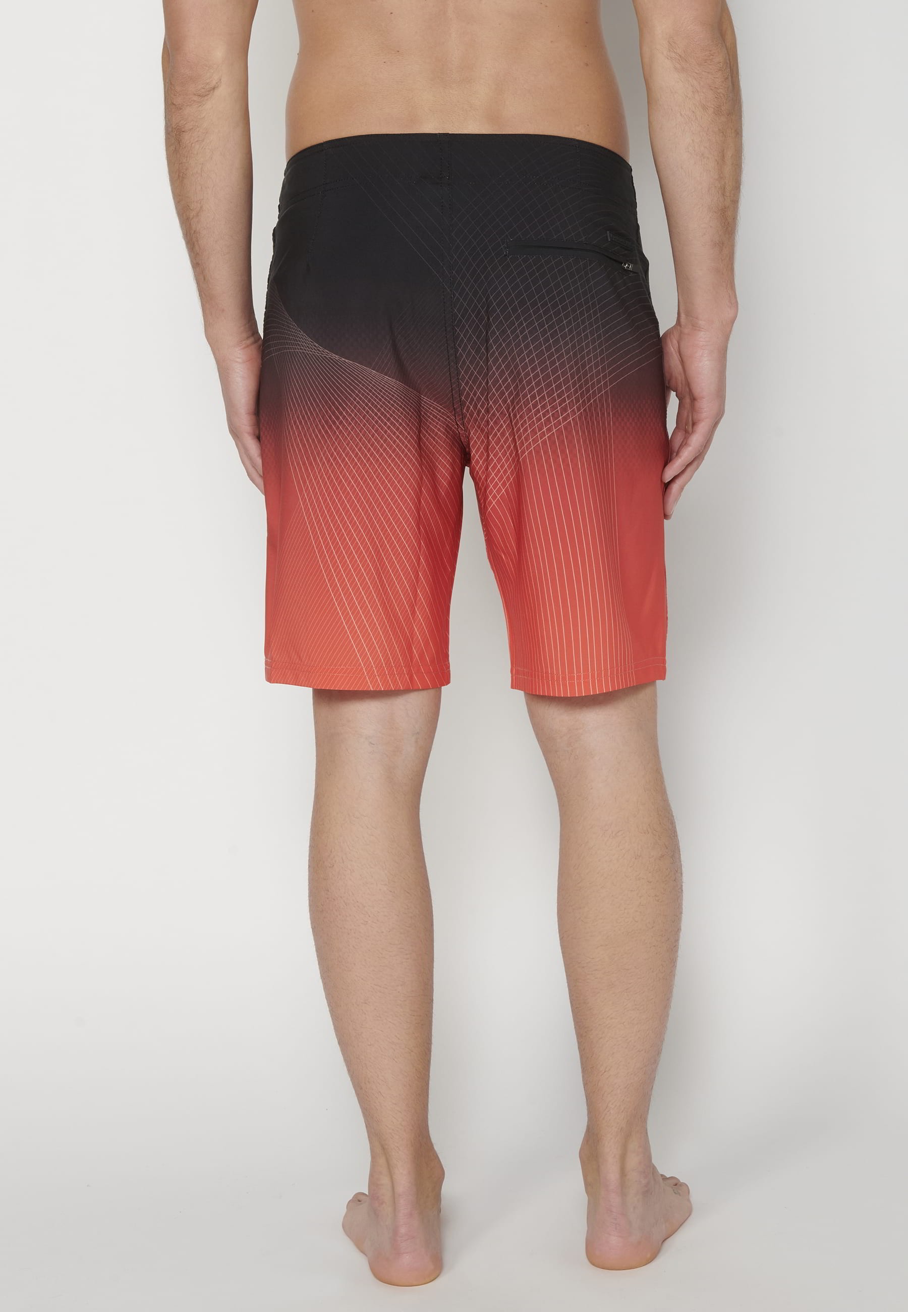 Short Surfer-style swimsuit with three Orange Pockets for Men 1
