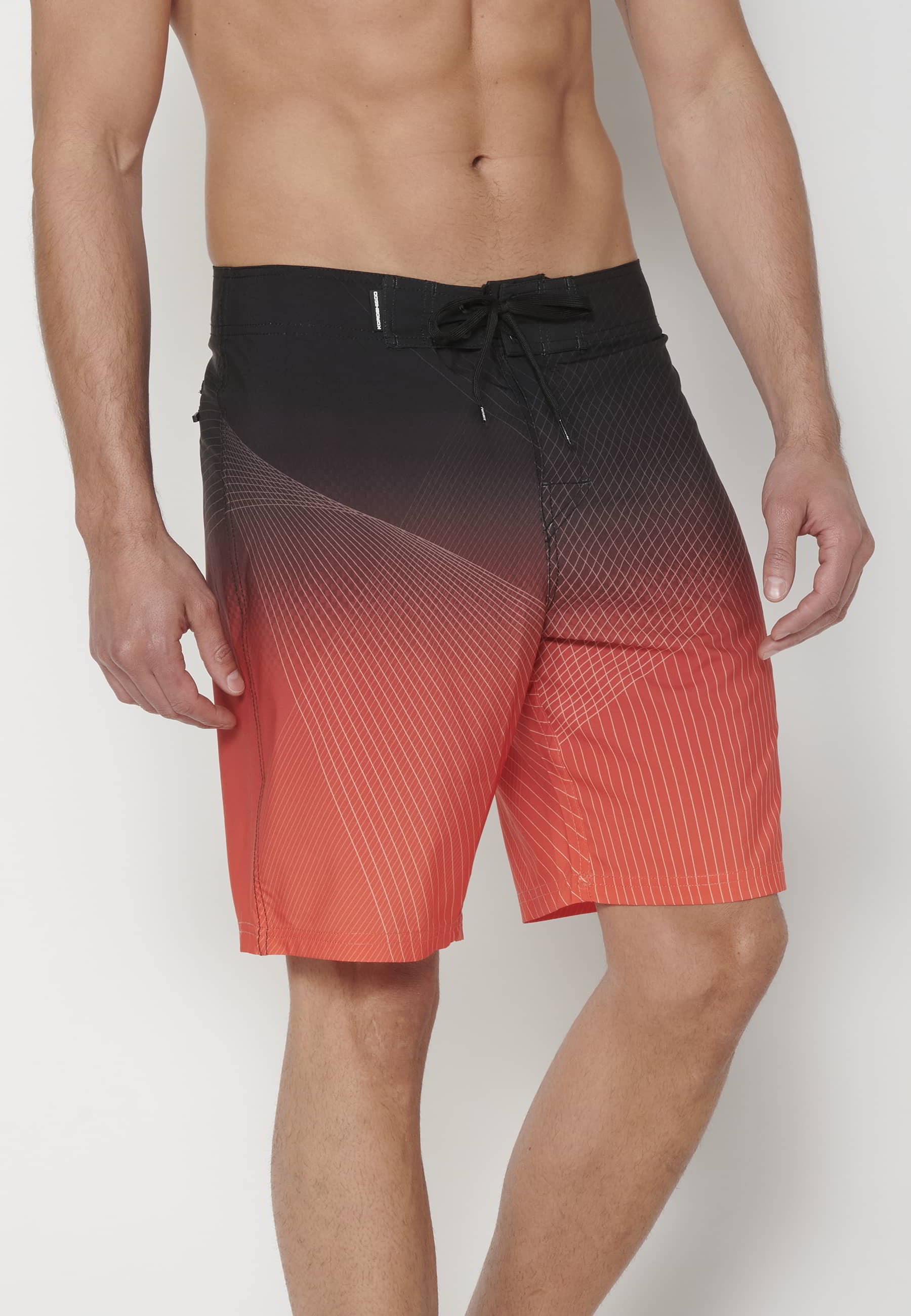 Short Surfer-style swimsuit with three Orange Pockets for Men 3