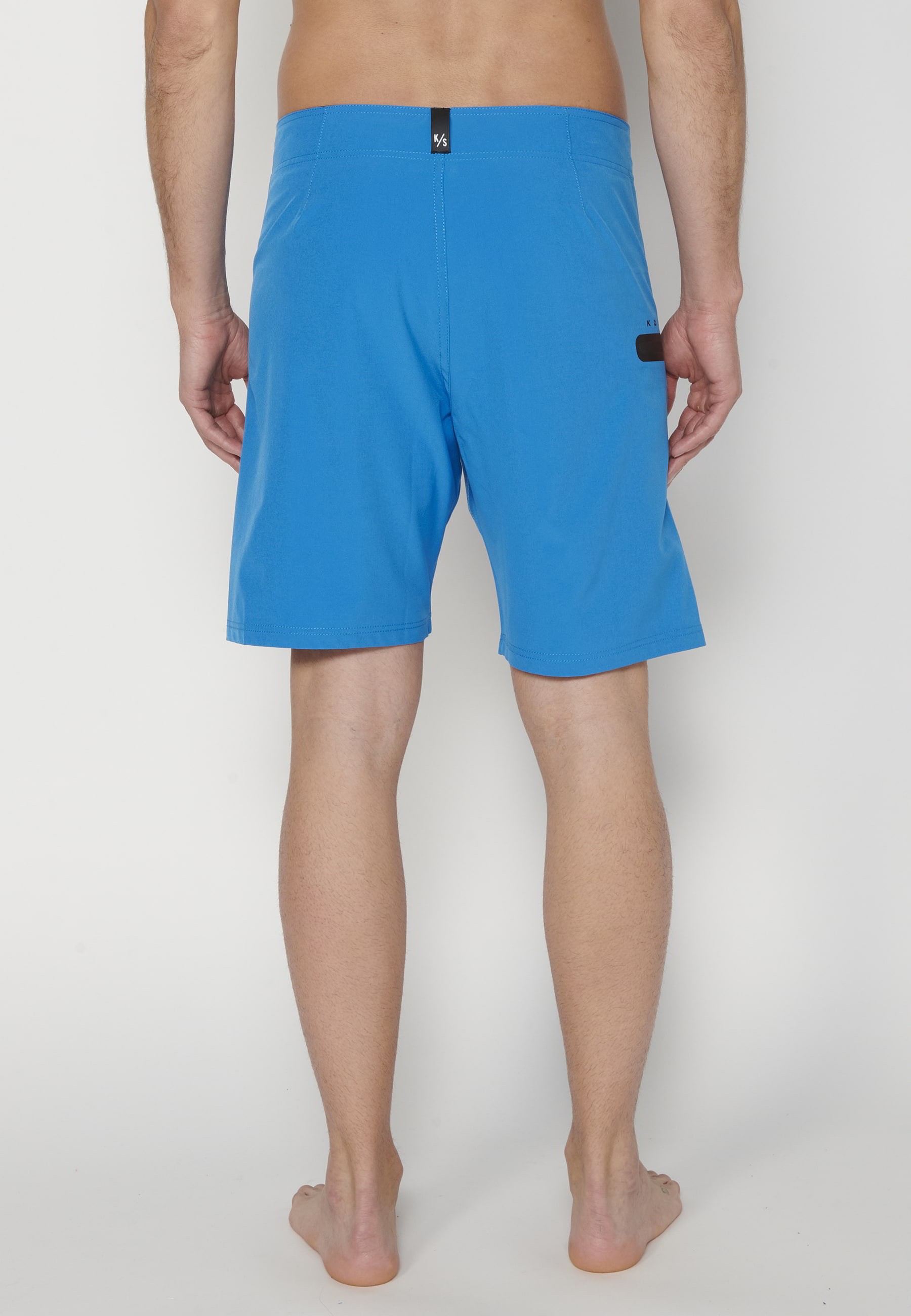 Bañador corto estilo Surfero con tres Bolsillos color Azul para Hombre