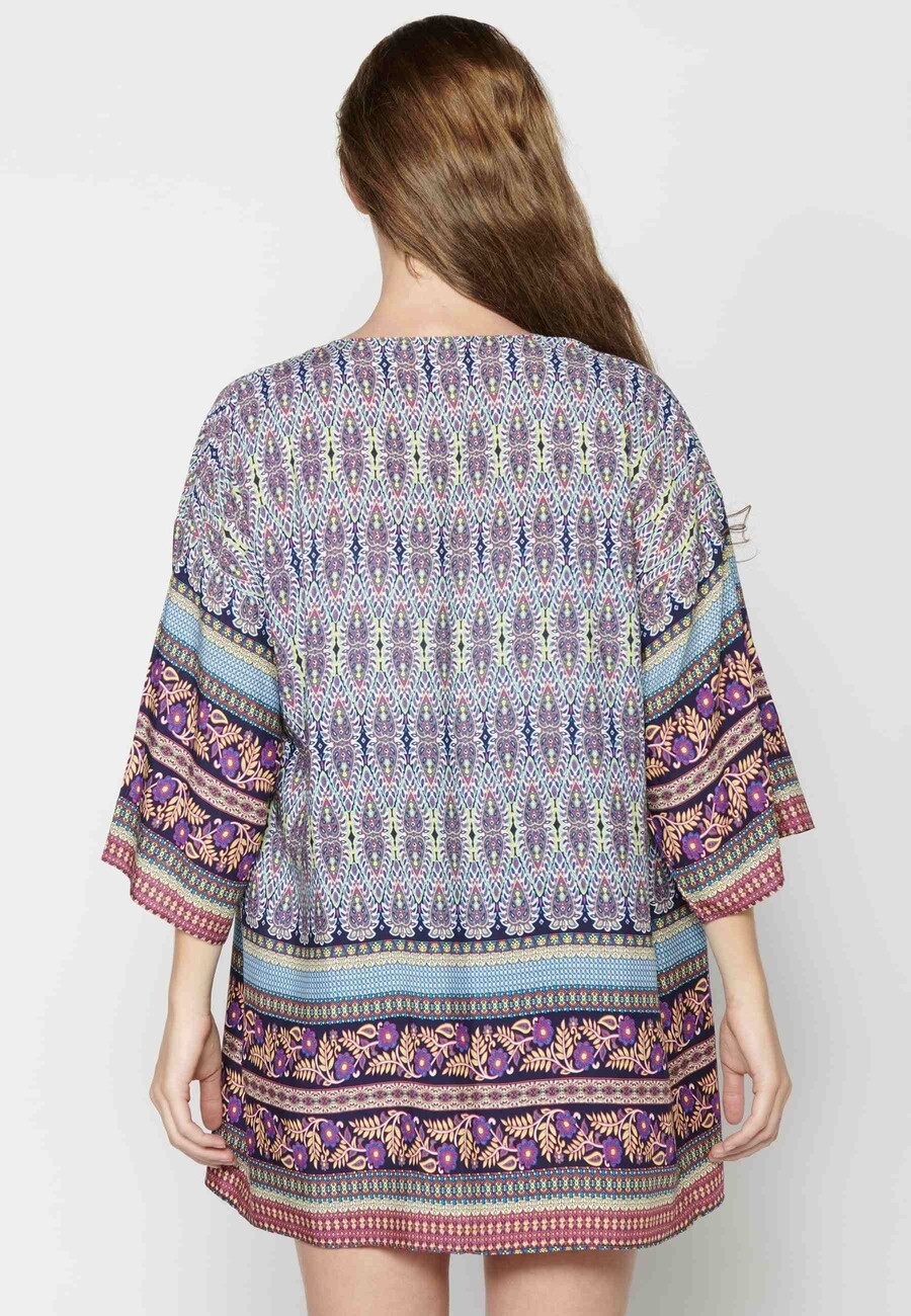 Multicolor fluid long-sleeved jacket with floral details for Woman 6