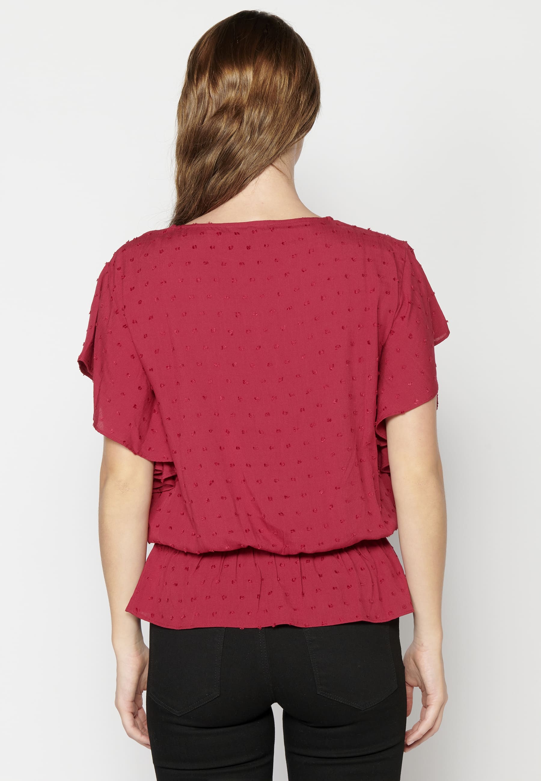 Maroon Fluid Short Sleeve Blouse for Women