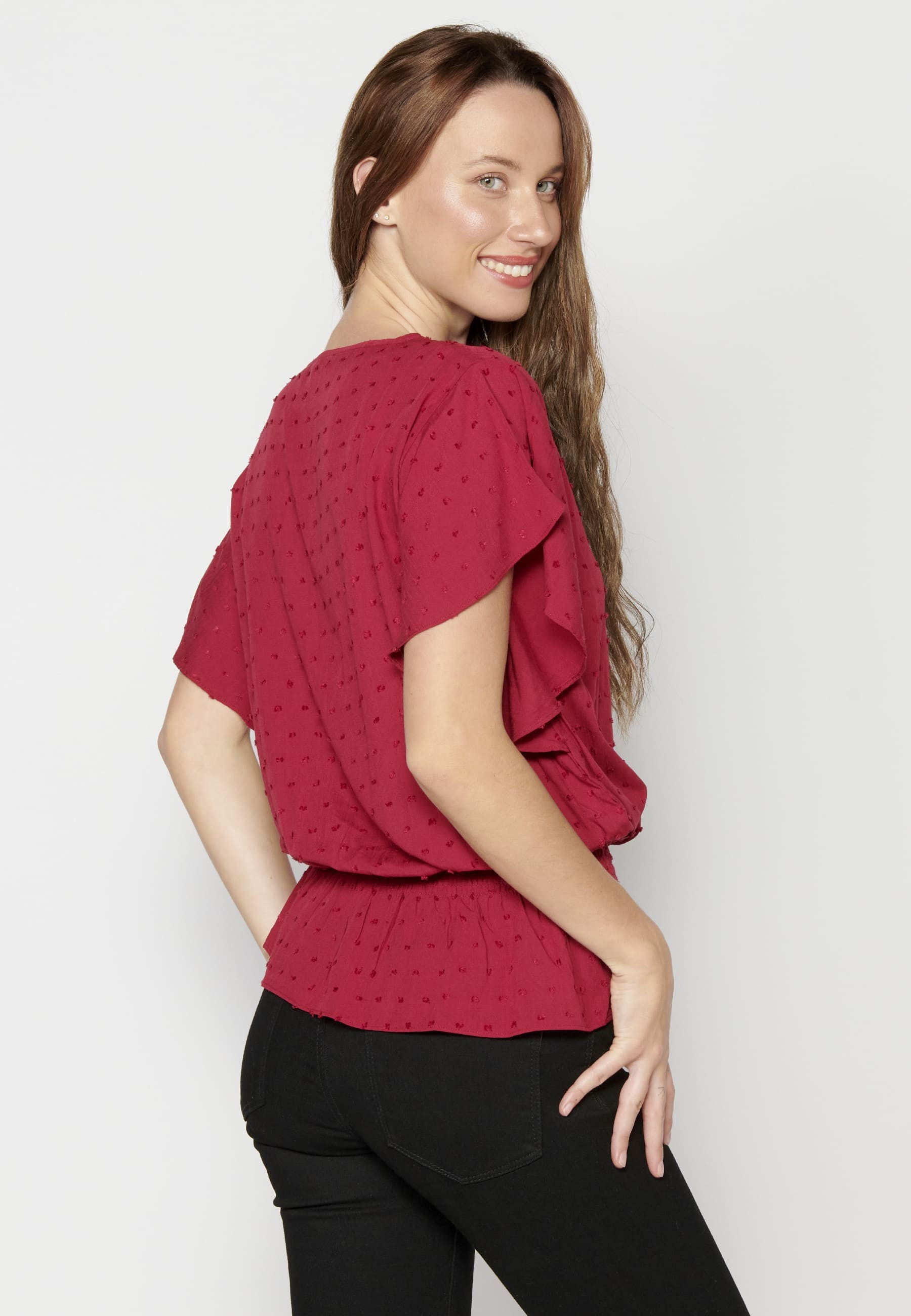 Blusa de manga corta fluida color Granate para Mujer