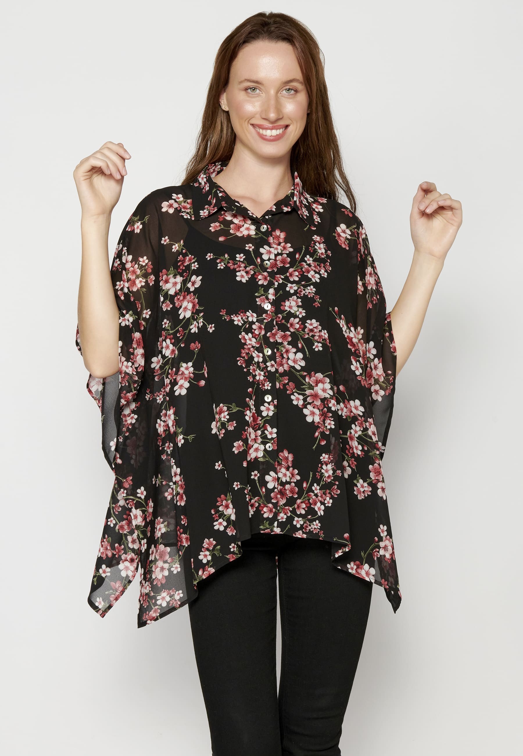 Blusa de manga corta fluida color negro para Mujer