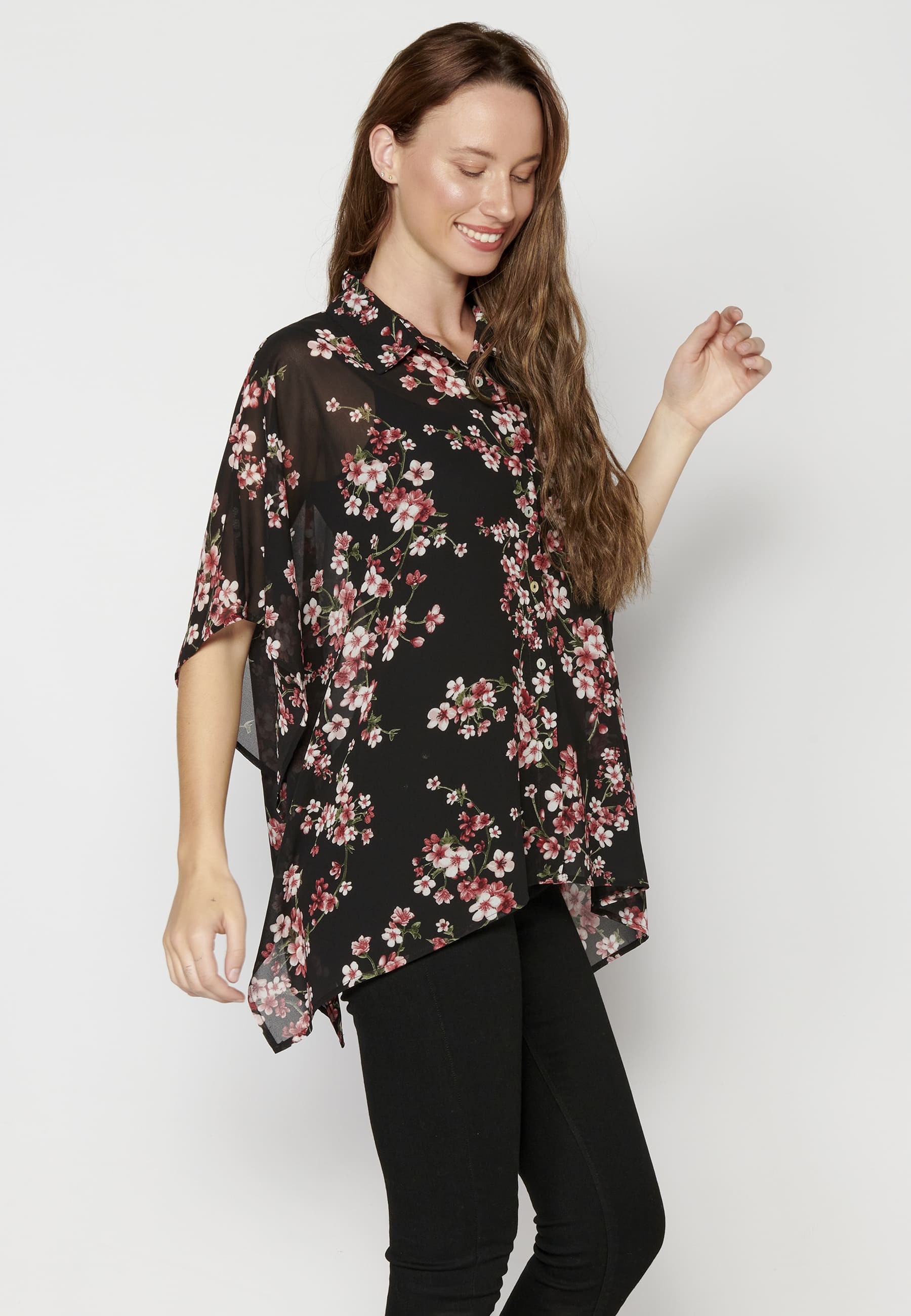 Blusa de manga corta fluida color negro para Mujer