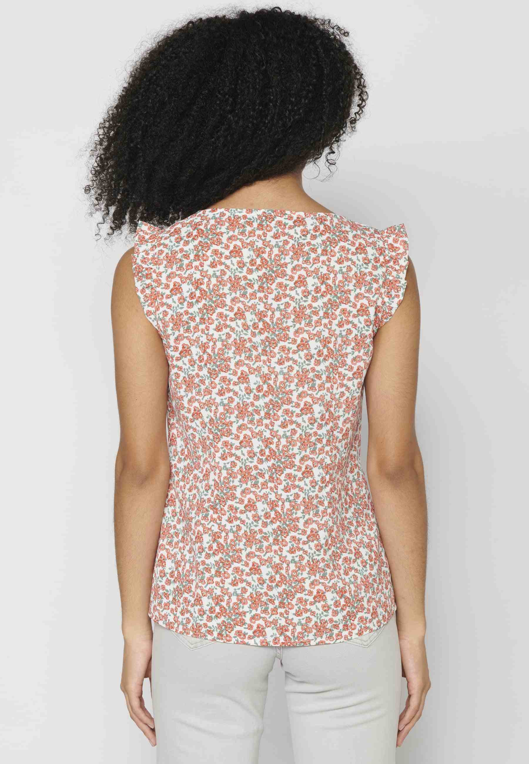 Fließende ärmellose Bluse mit mehrfarbigem Blumendruck für Damen