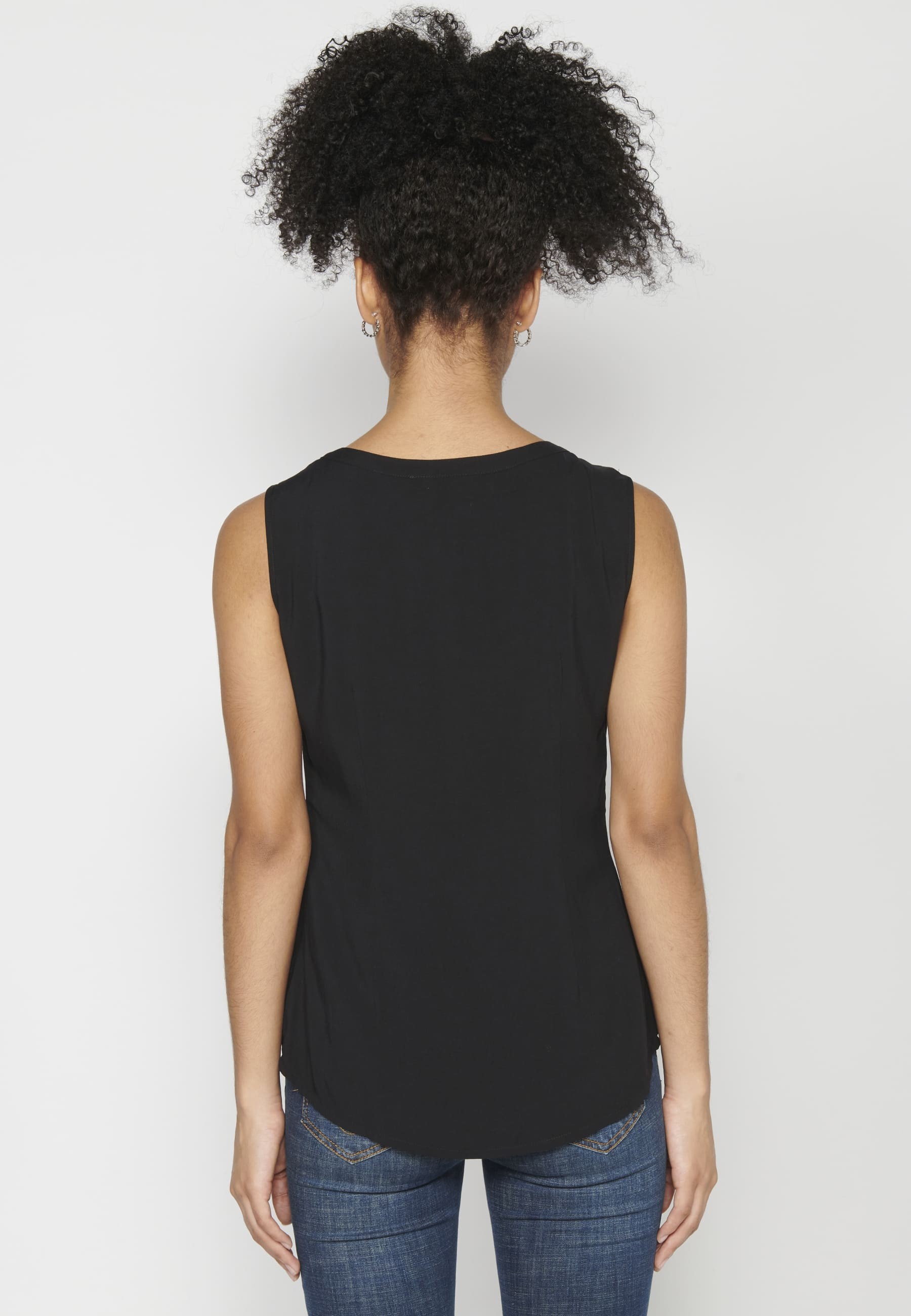 Blusa sin mangas con bordado floral color Negro para Mujer