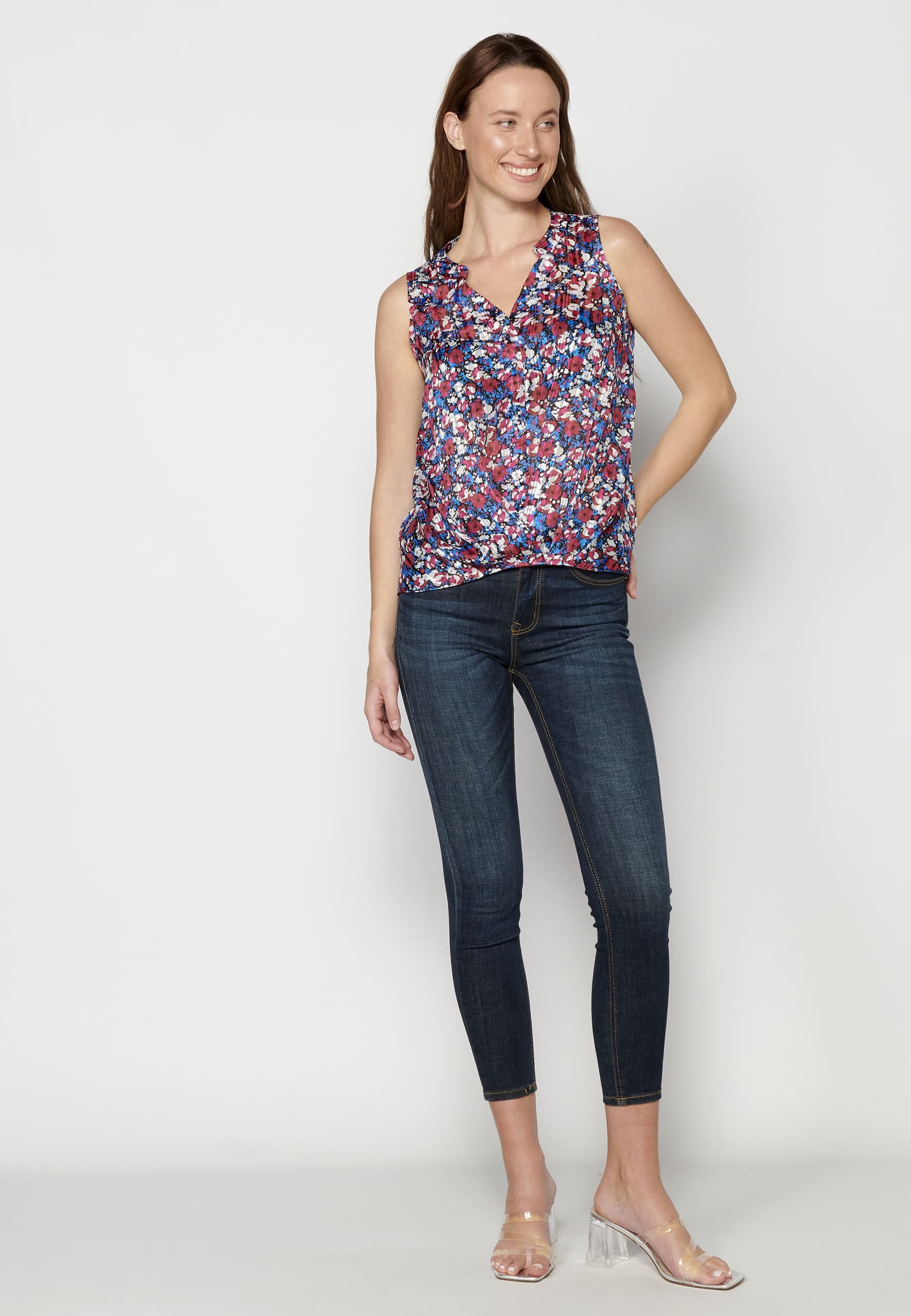 Multicolor Fluid Sleeveless Blouse for Women