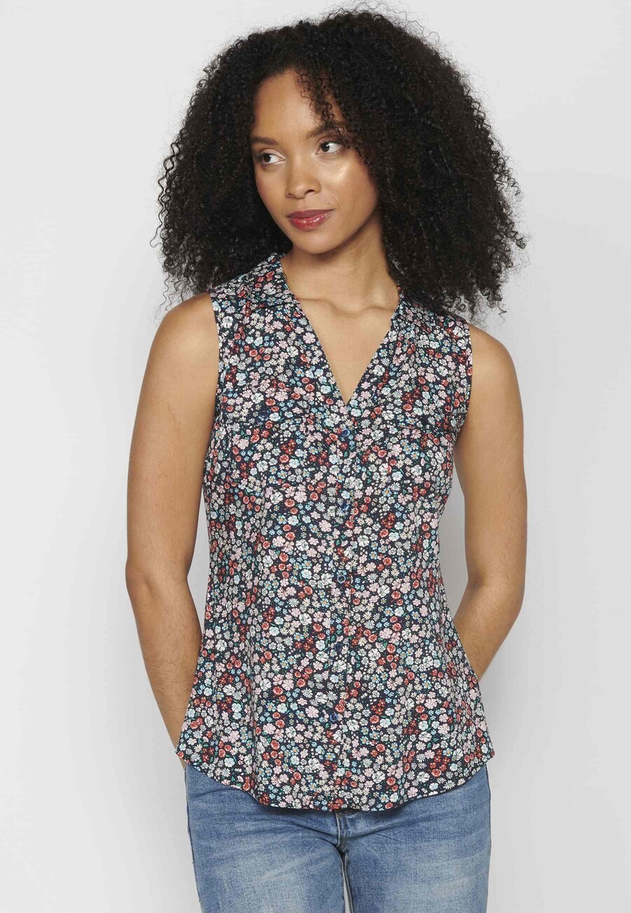 Blusa sin mangas con estampado floral color multicolor para mujer | Moda Actual