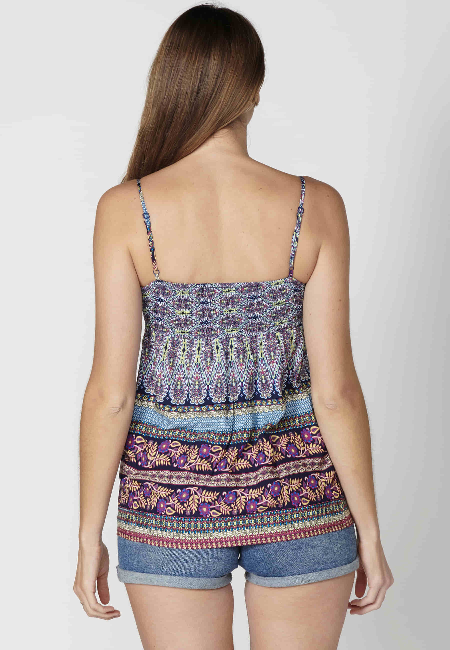 Women's Blouse with adjustable straps with V-neck and ethnic print in Multicolor 5