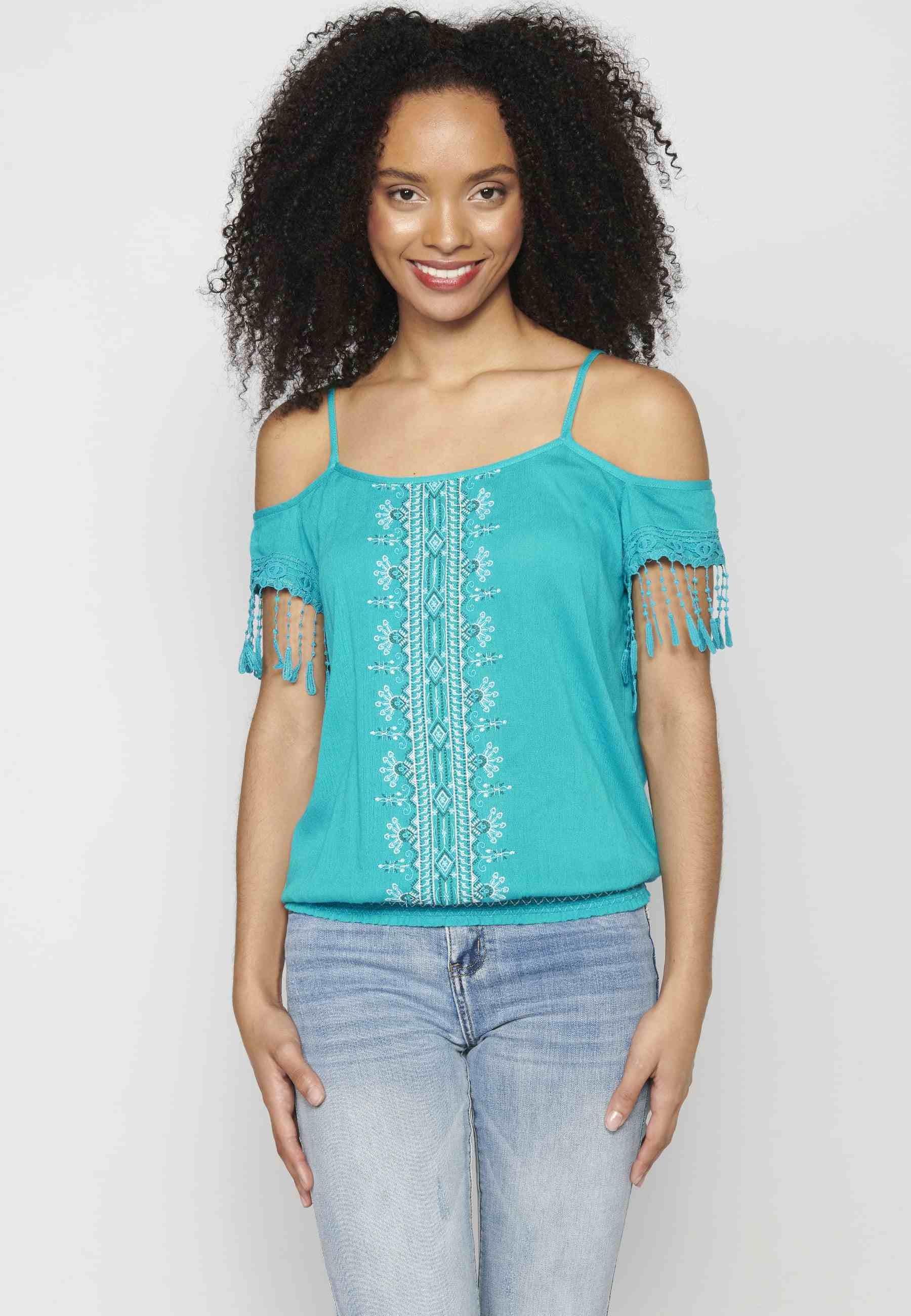 Blouse with straps ethnic style Mint color for Women