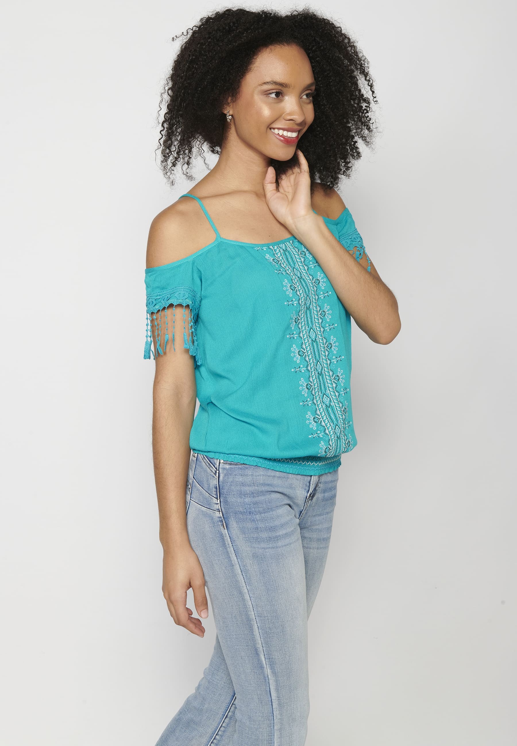 Blouse with straps ethnic style Mint color for Women