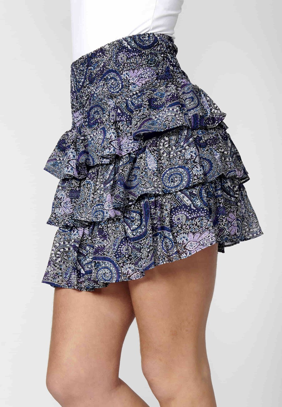 Navy ethnic print short ruffled skirt for Woman 5