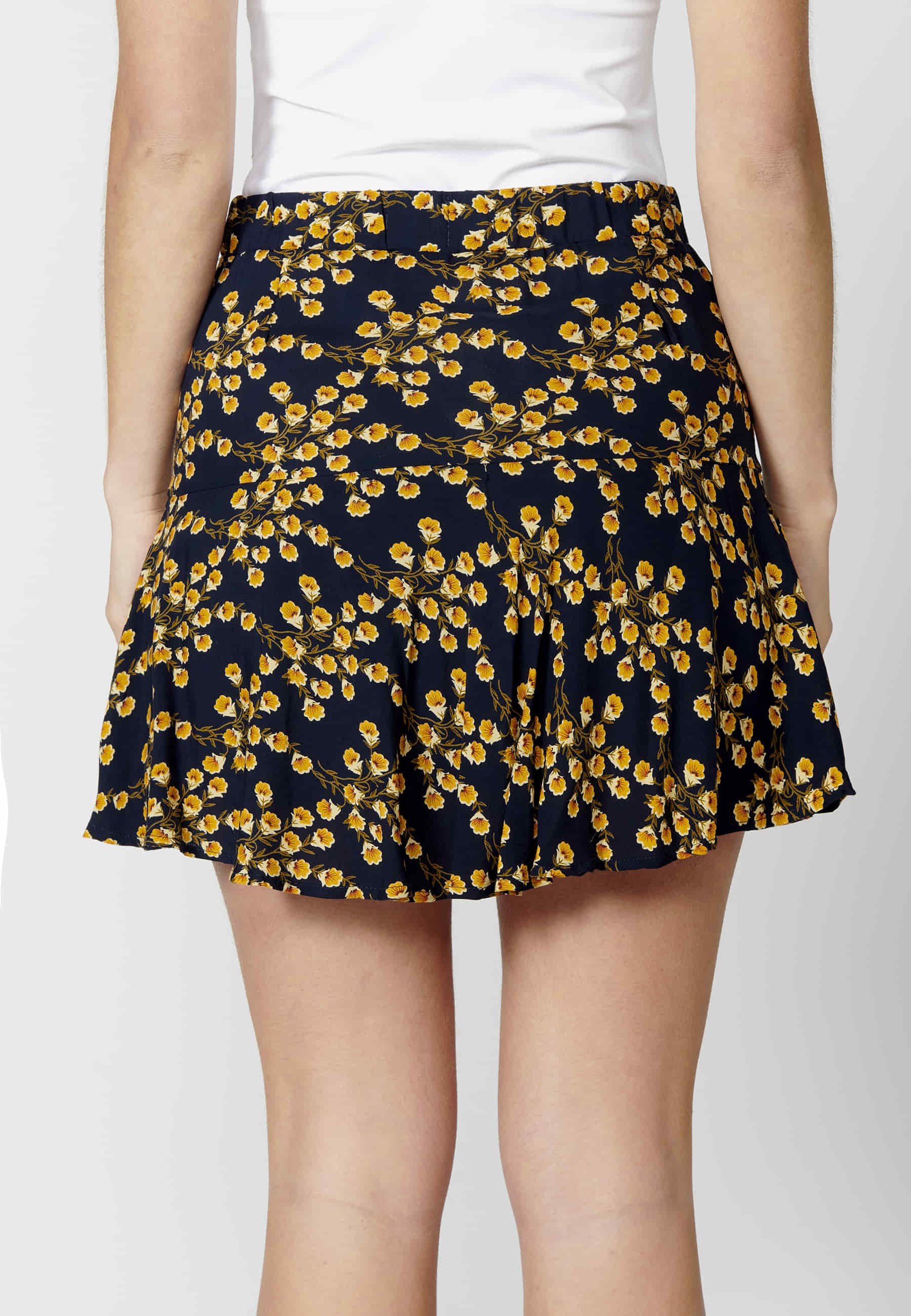 Navy Floral Print Ruffle Short Skirt for Women