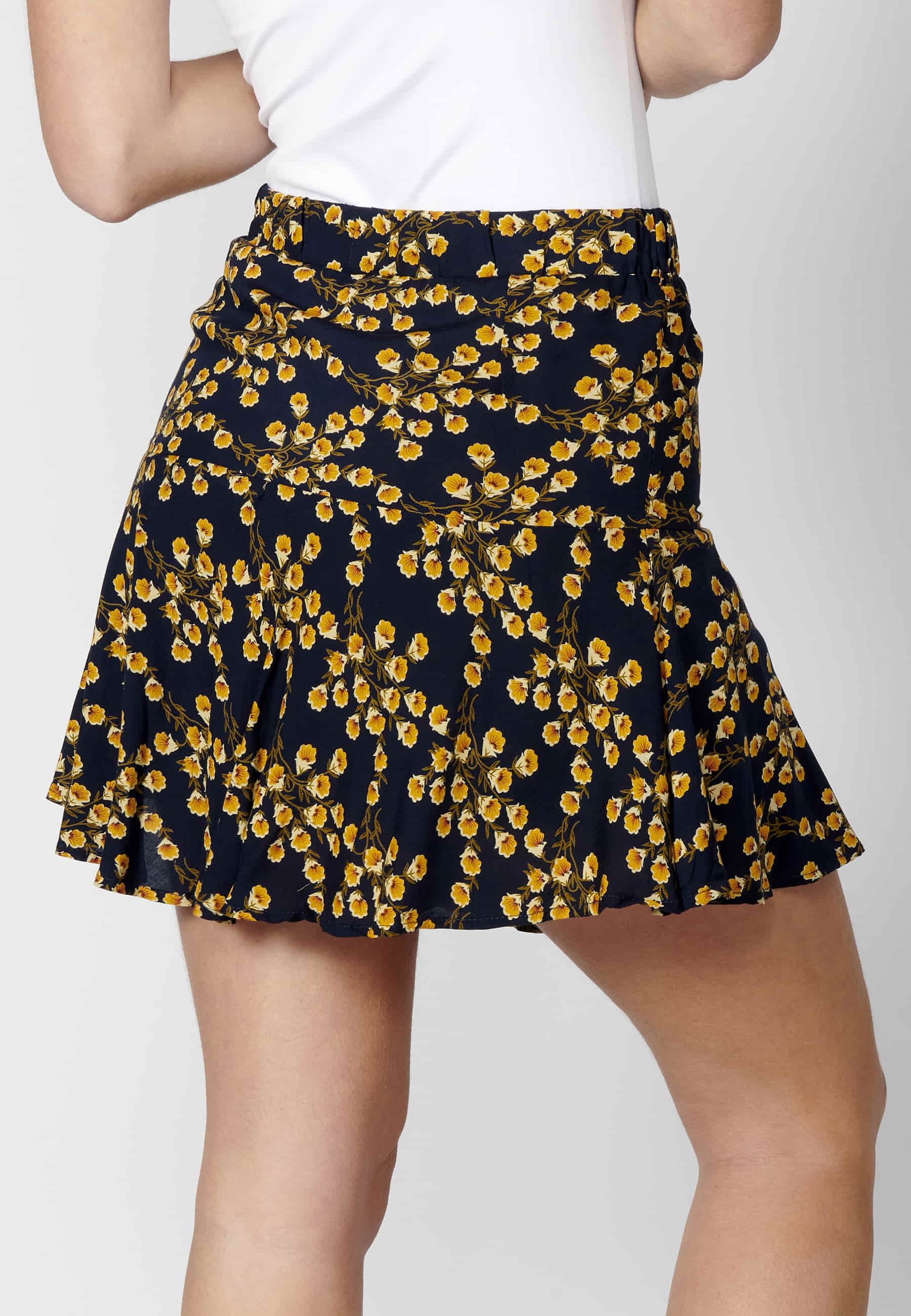 Navy Floral Print Ruffle Short Skirt for Women