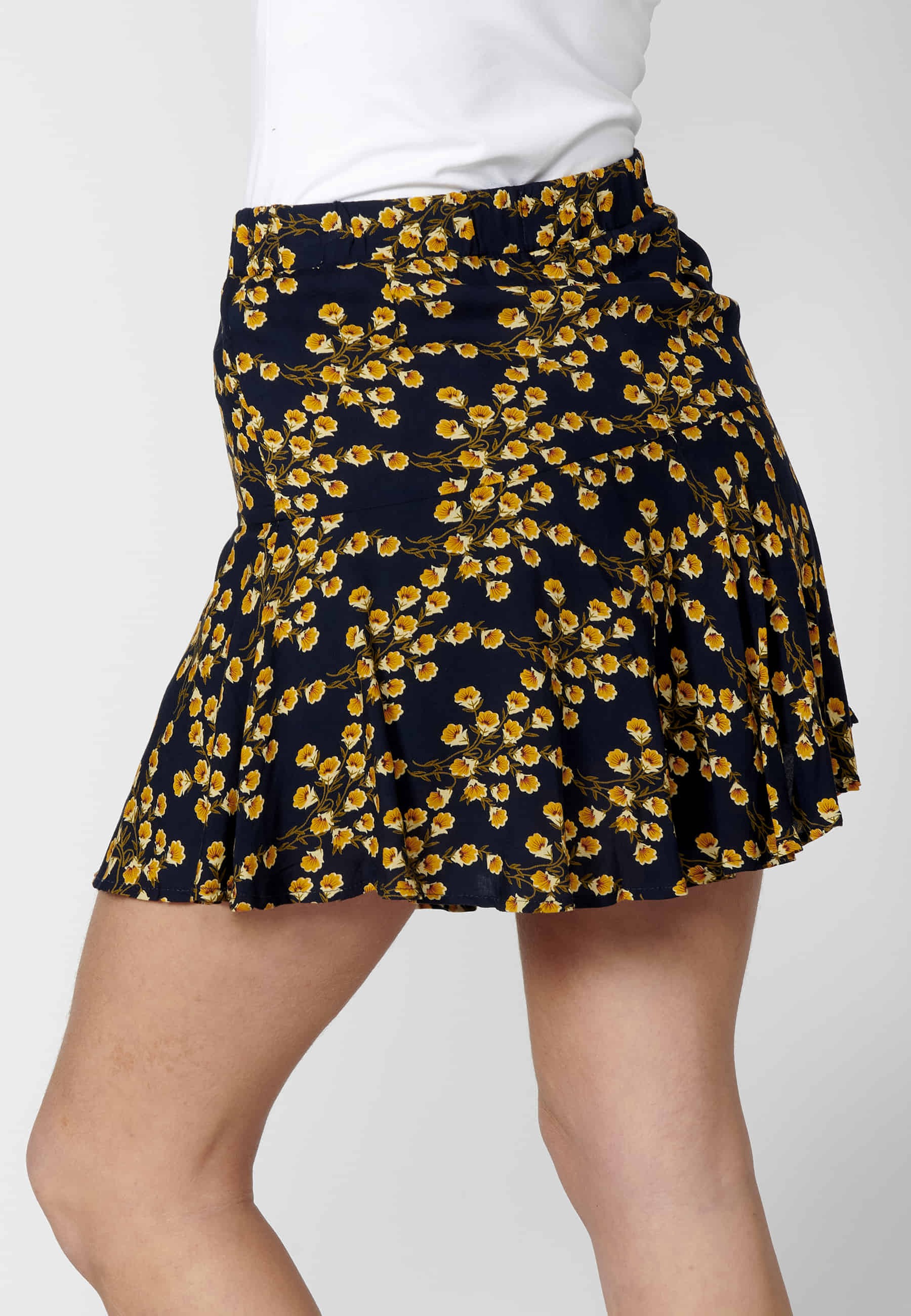 Navy Floral Print Ruffle Short Skirt for Women