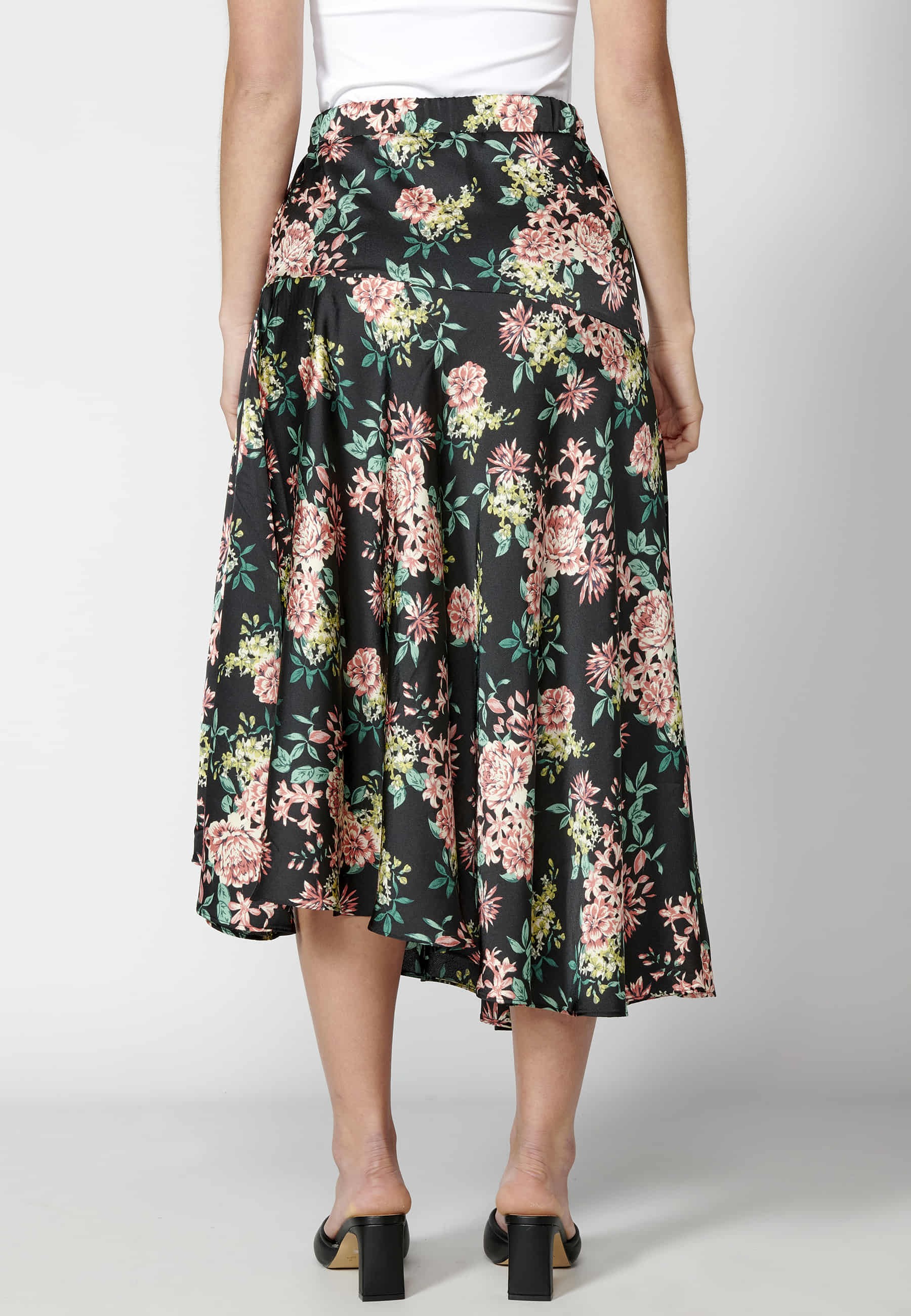 Black floral print long skirt for Woman