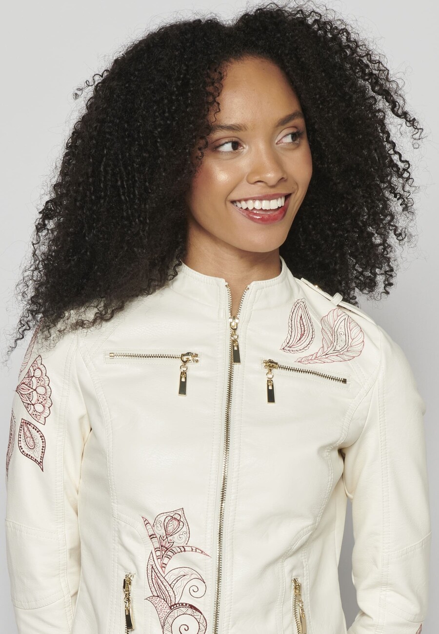 Women's leather-effect jacket with embroidered details 5