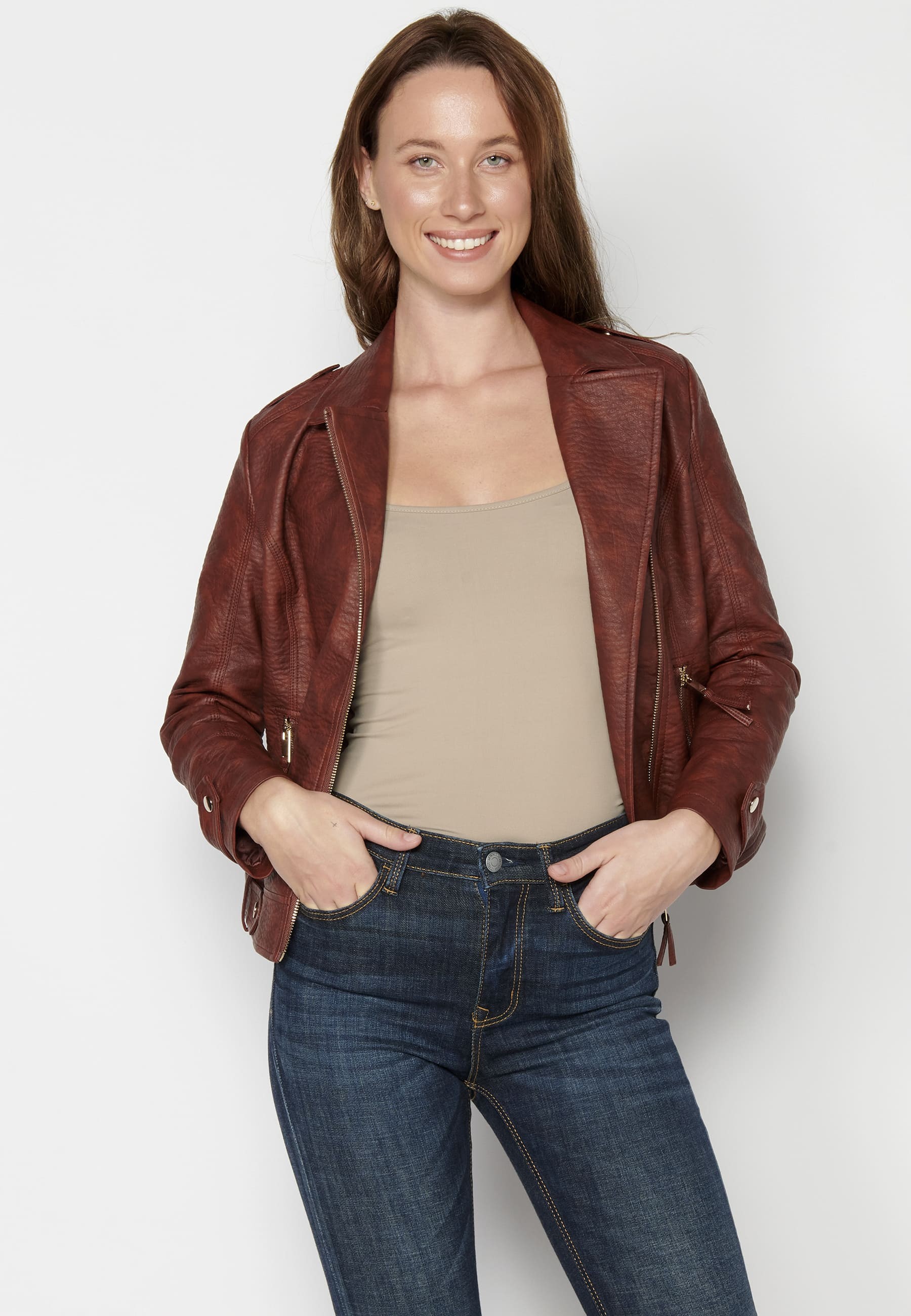 Faux leather jacket with double-breasted closure for Woman