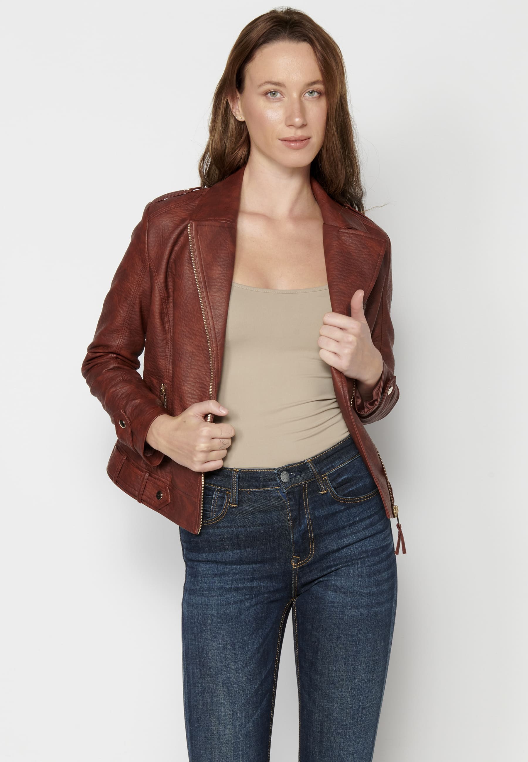 Faux leather jacket with double-breasted closure for Woman