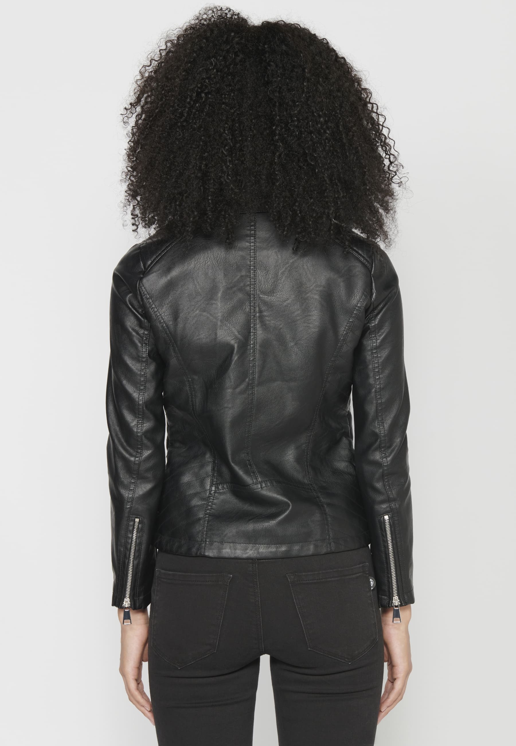 Jaqueta caçadora cuir sintètic color Negre per a Dona