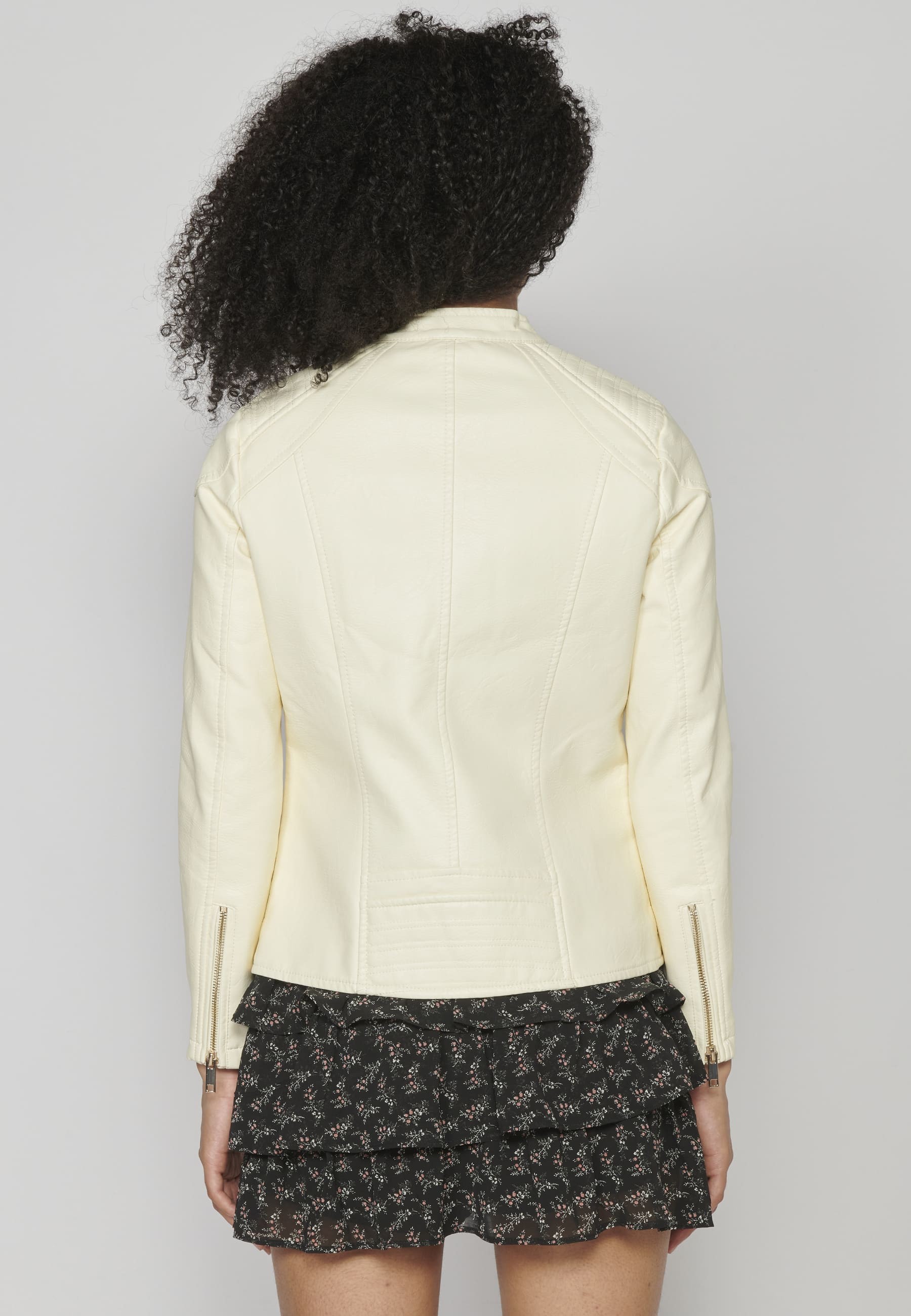 Chaqueta cazadora cuero sintético con cuello mao para mujer | Moda Actual