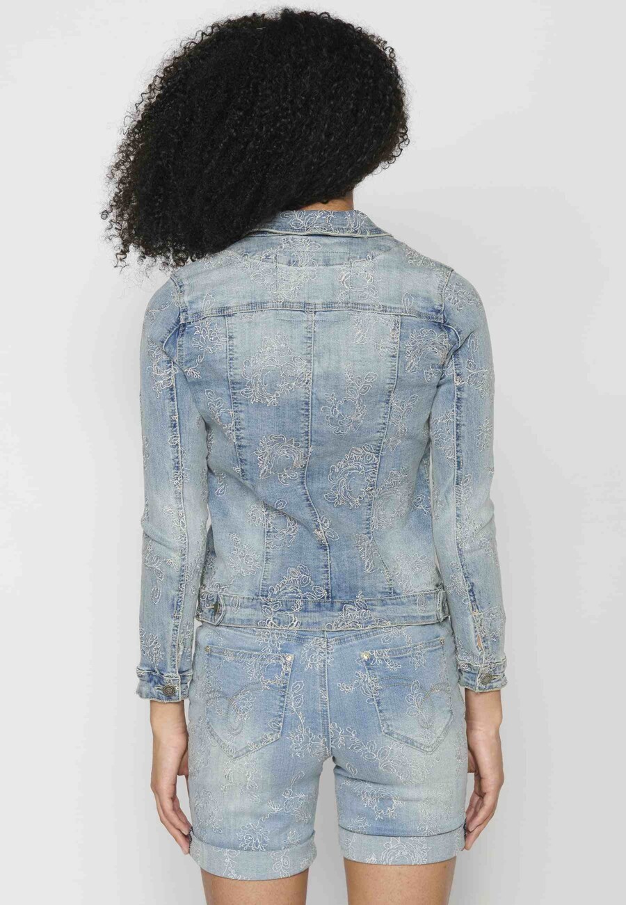 Blue denim denim jacket with floral embroidery for Woman 5