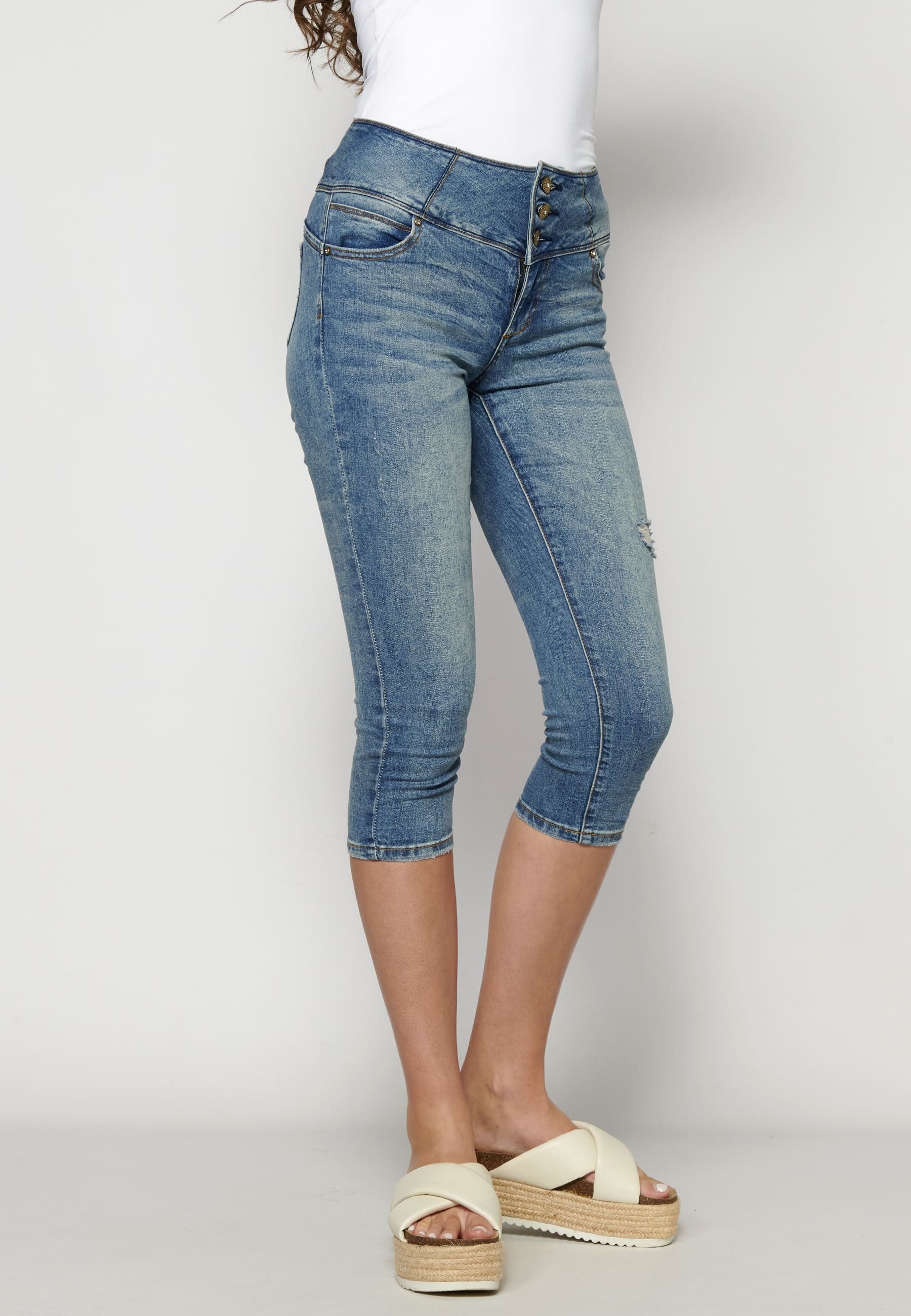 Pantalón pirata Jeans slim color azul para Mujer