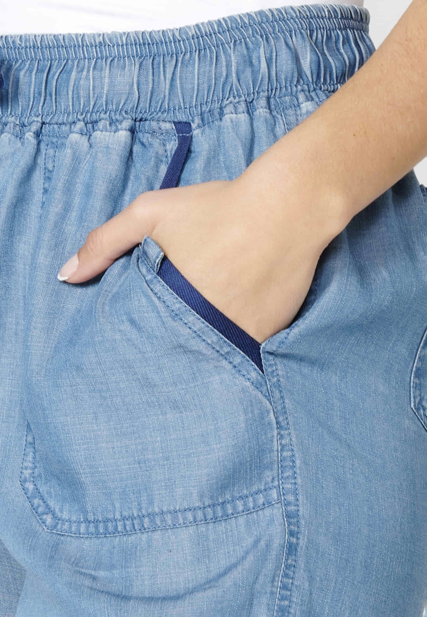 Blaue Shorts mit verstellbarem Gummibund für Damen 8