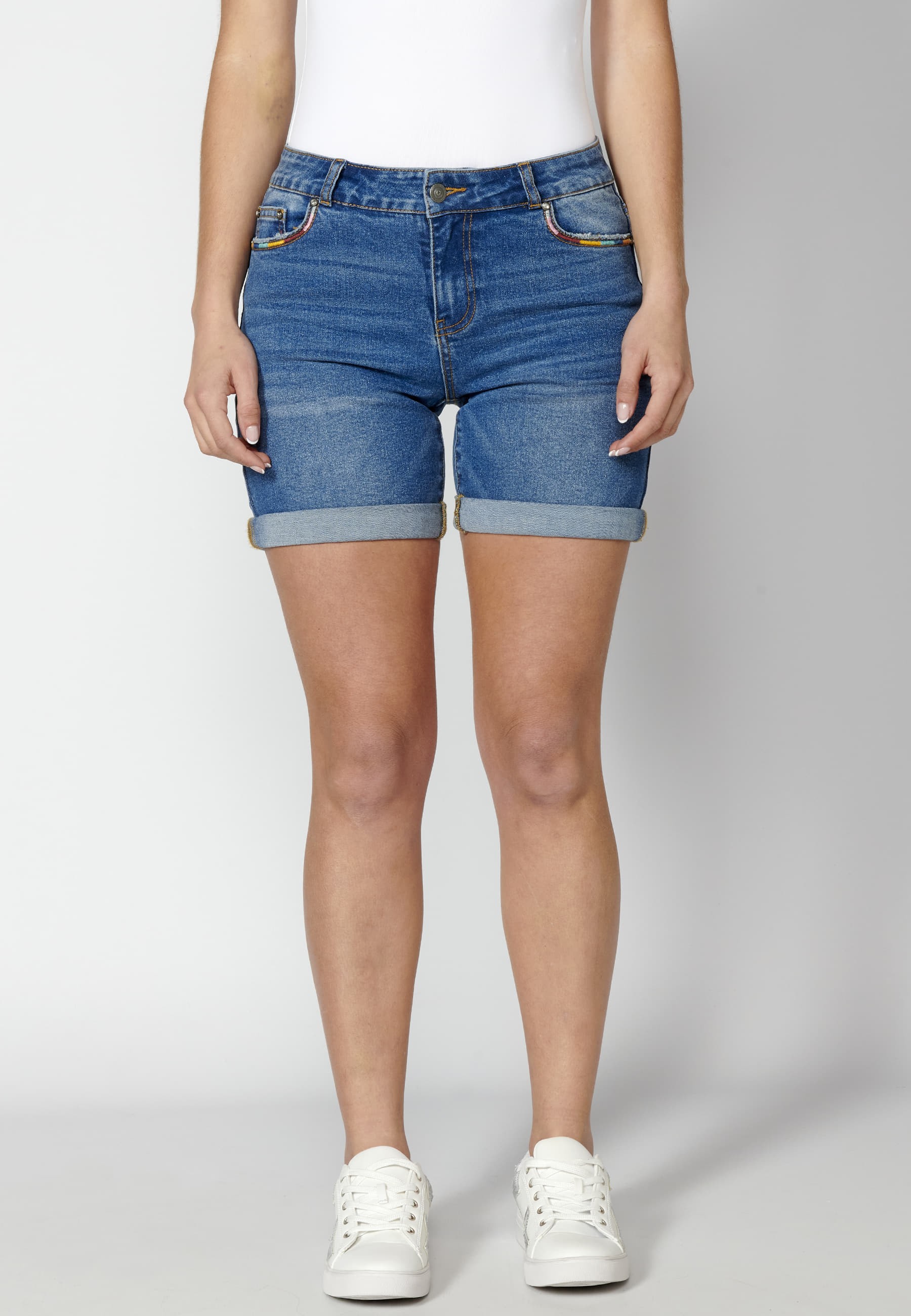 Blaue Turn-up-Shorts für Damen