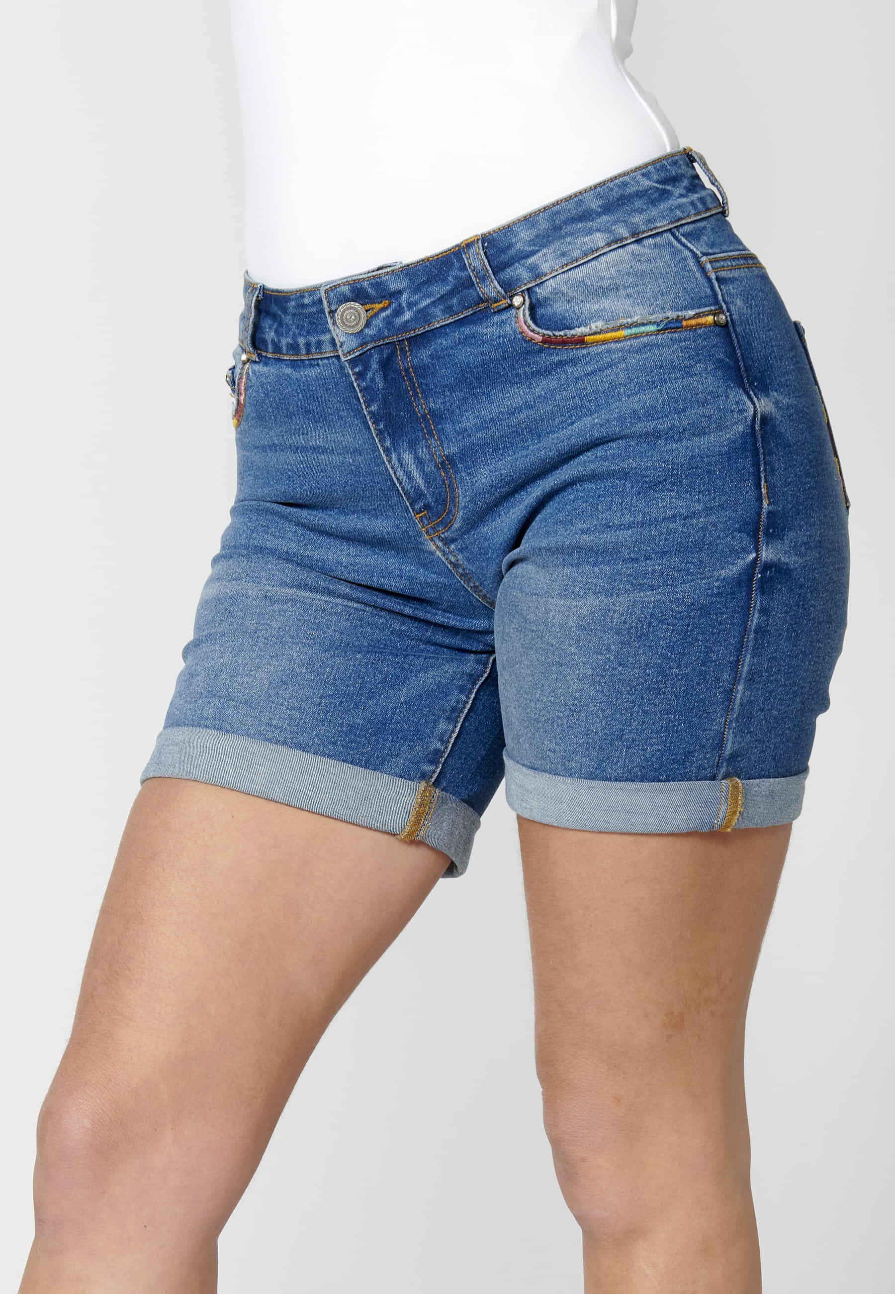 Blaue Turn-up-Shorts für Damen