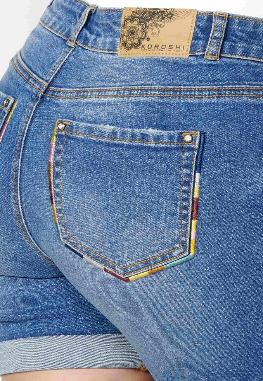 Pantalón corto short acabado en vuelta color Azul para Mujer 8