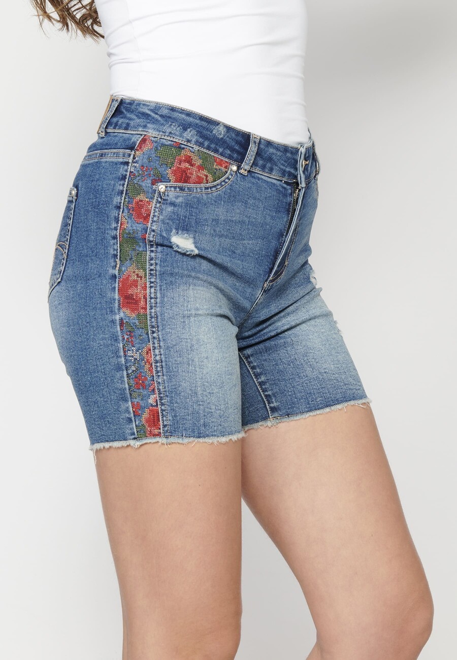 Blue shorts with floral textured detail for Woman 6
