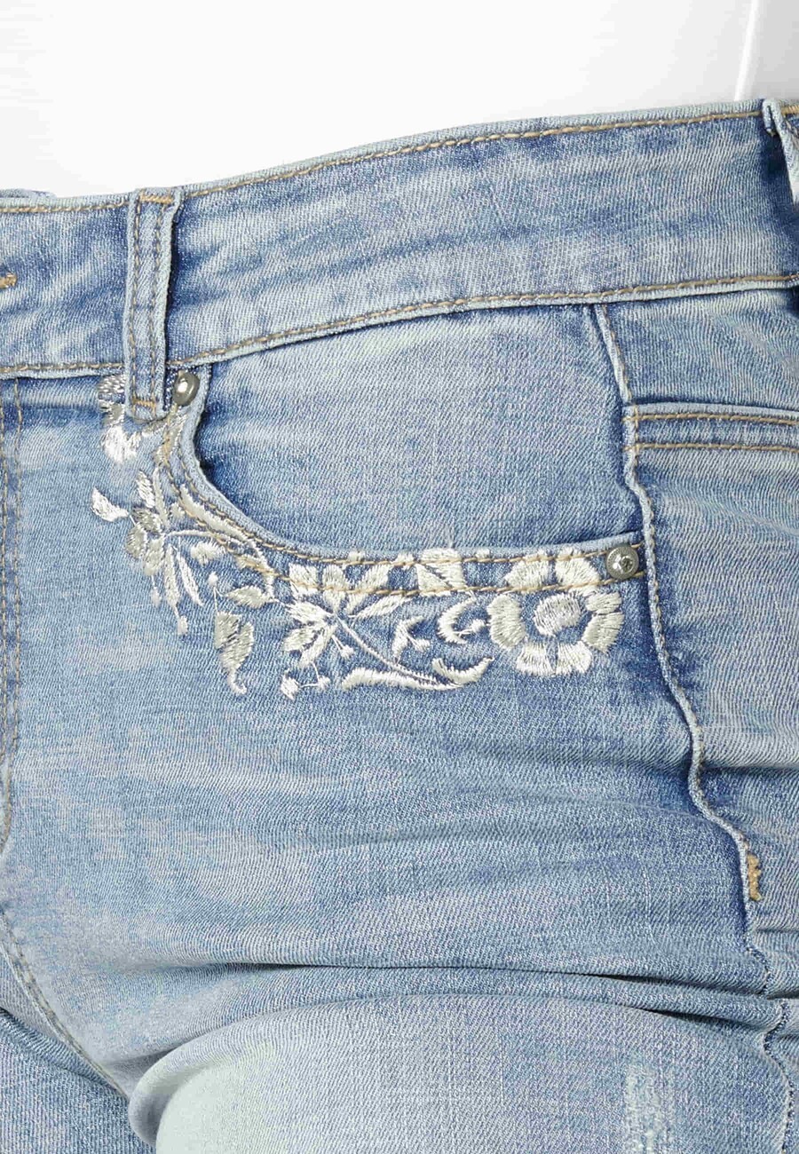 Blue shorts with floral embroidery for Woman 8