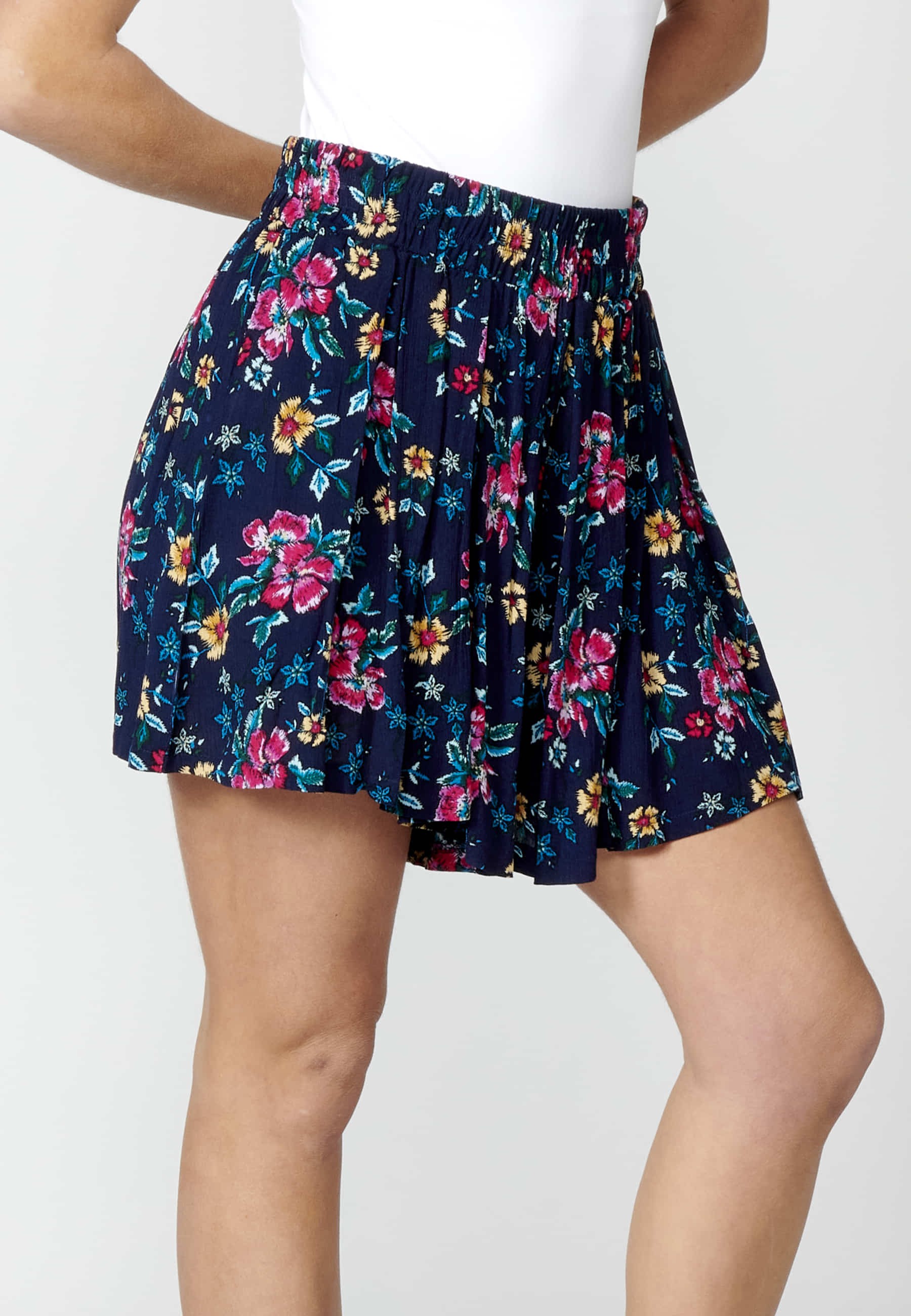 Navy Floral Print Short Skirt for Women