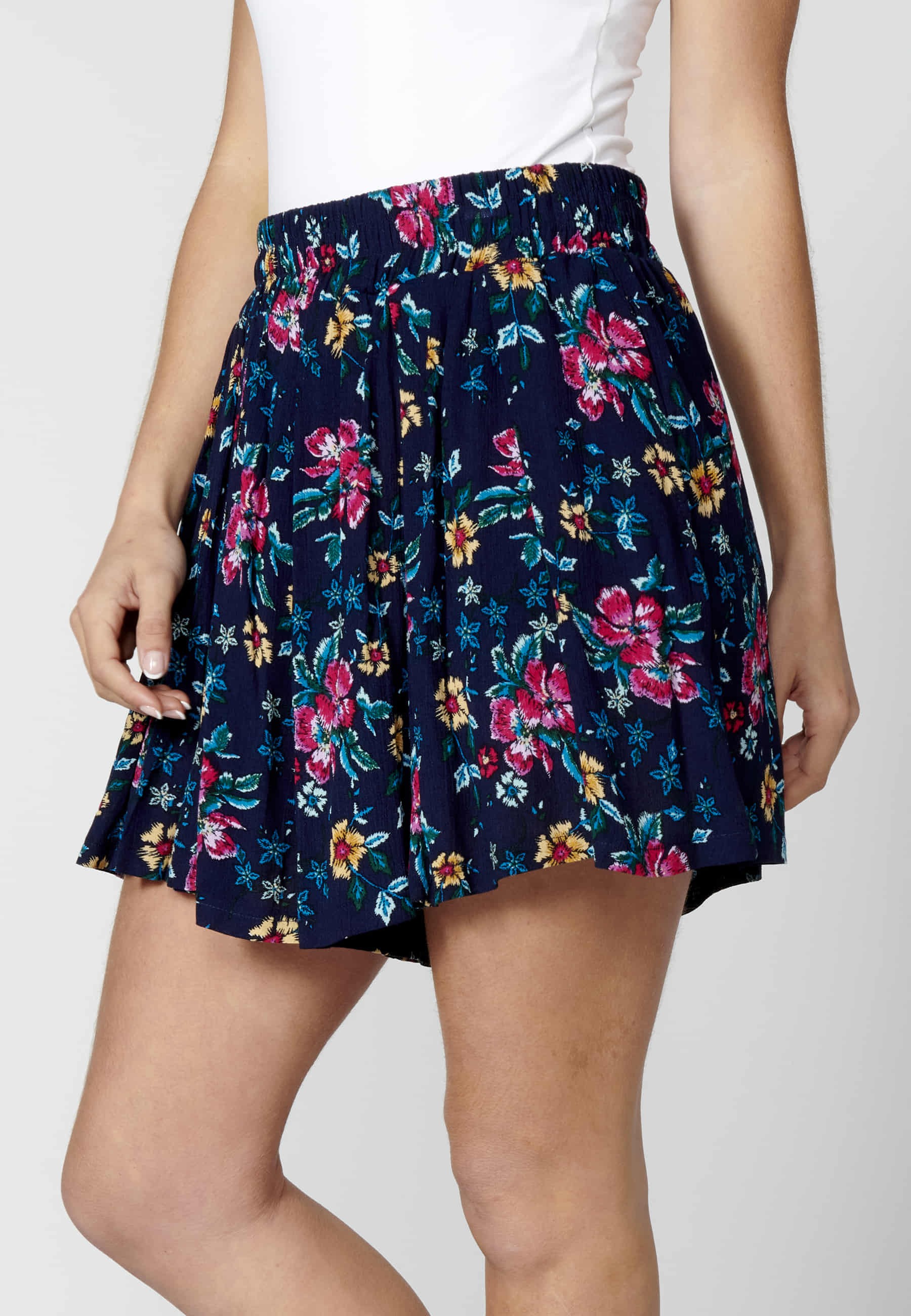 Falda pantalón corto con estampado floral color Navy para Mujer