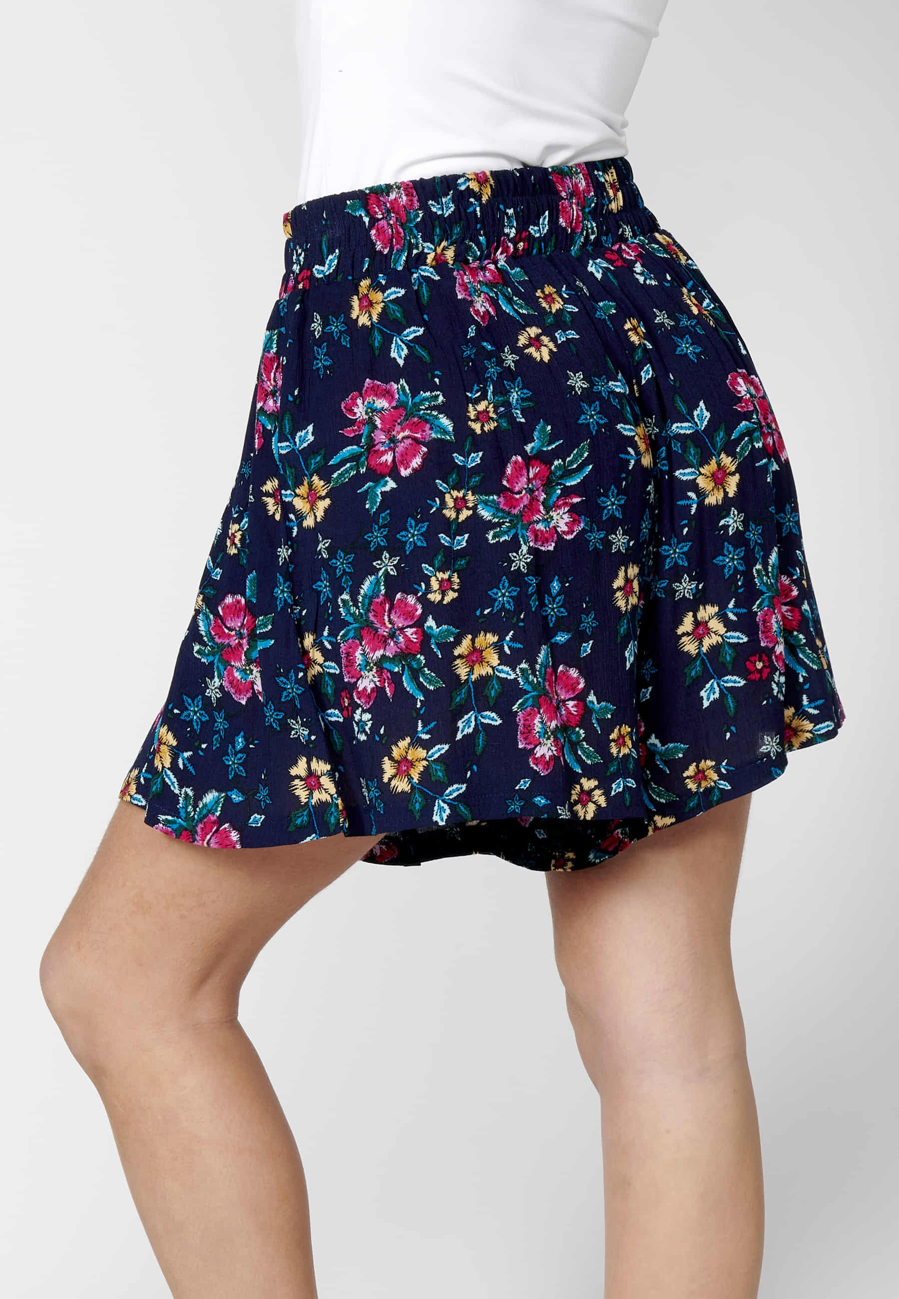 Navy Floral Print Short Skirt for Women