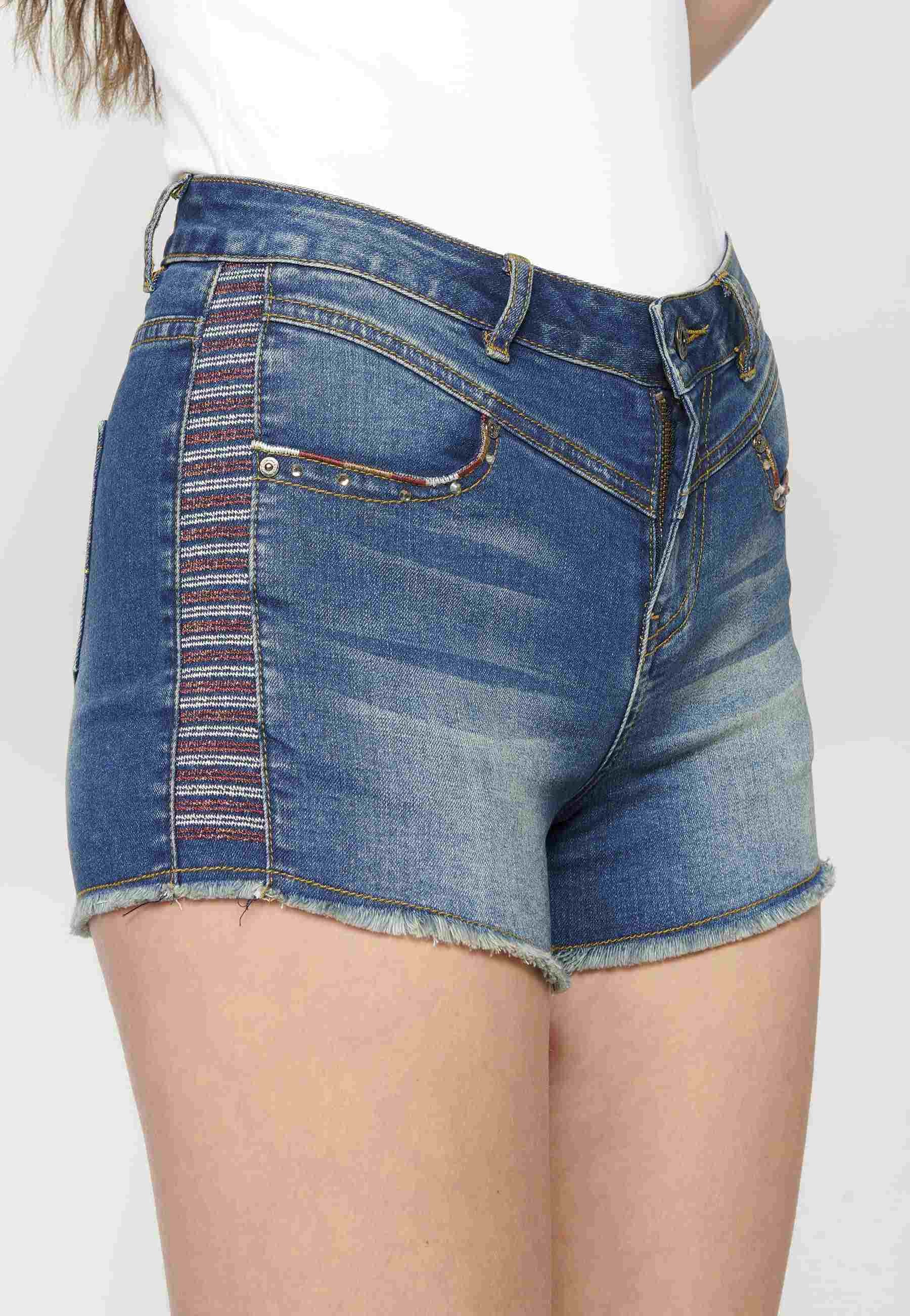 Blaue Shorts mit Fransen für Damen 2