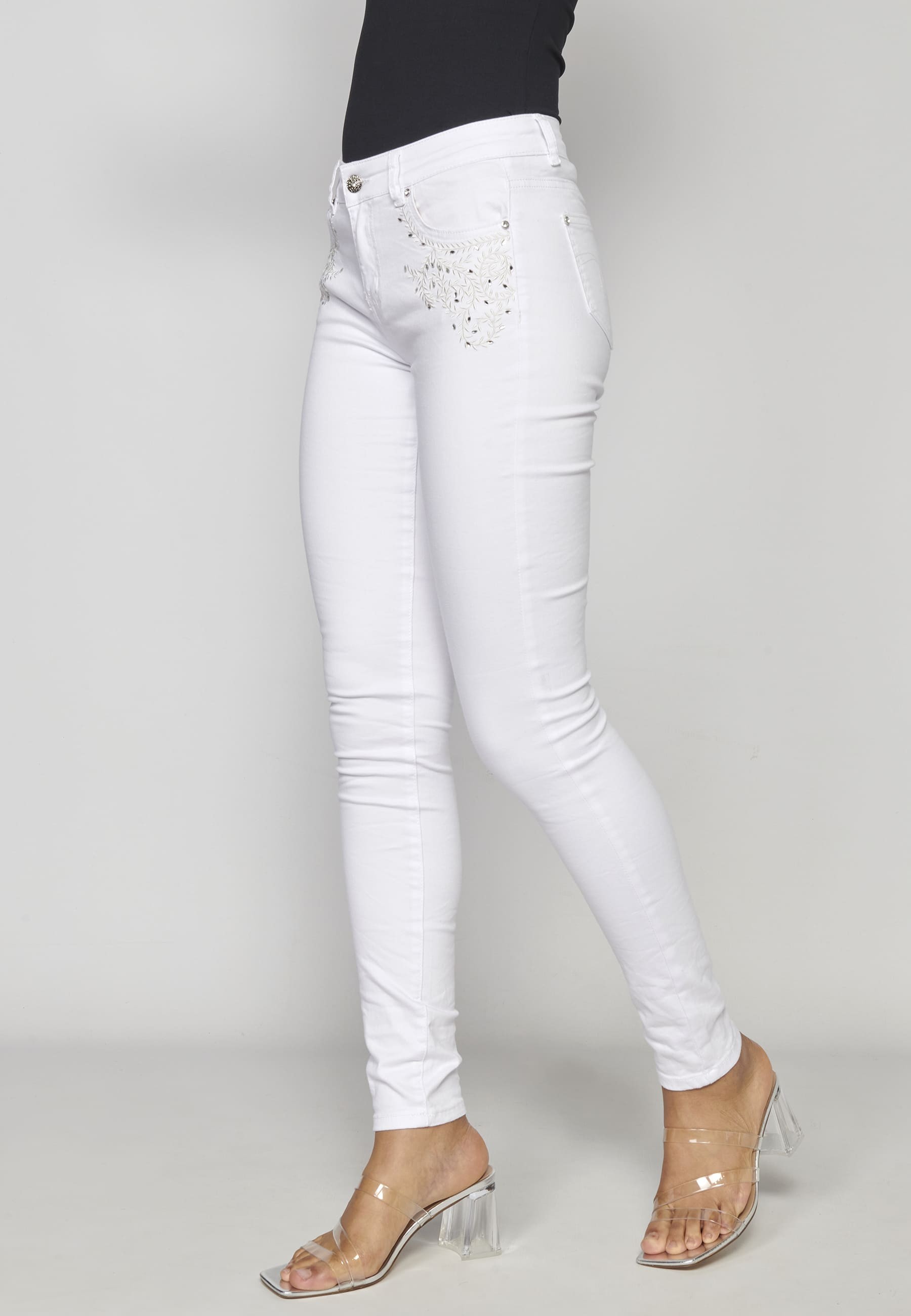 Pantalón largo jeans slim color Blanco para Mujer