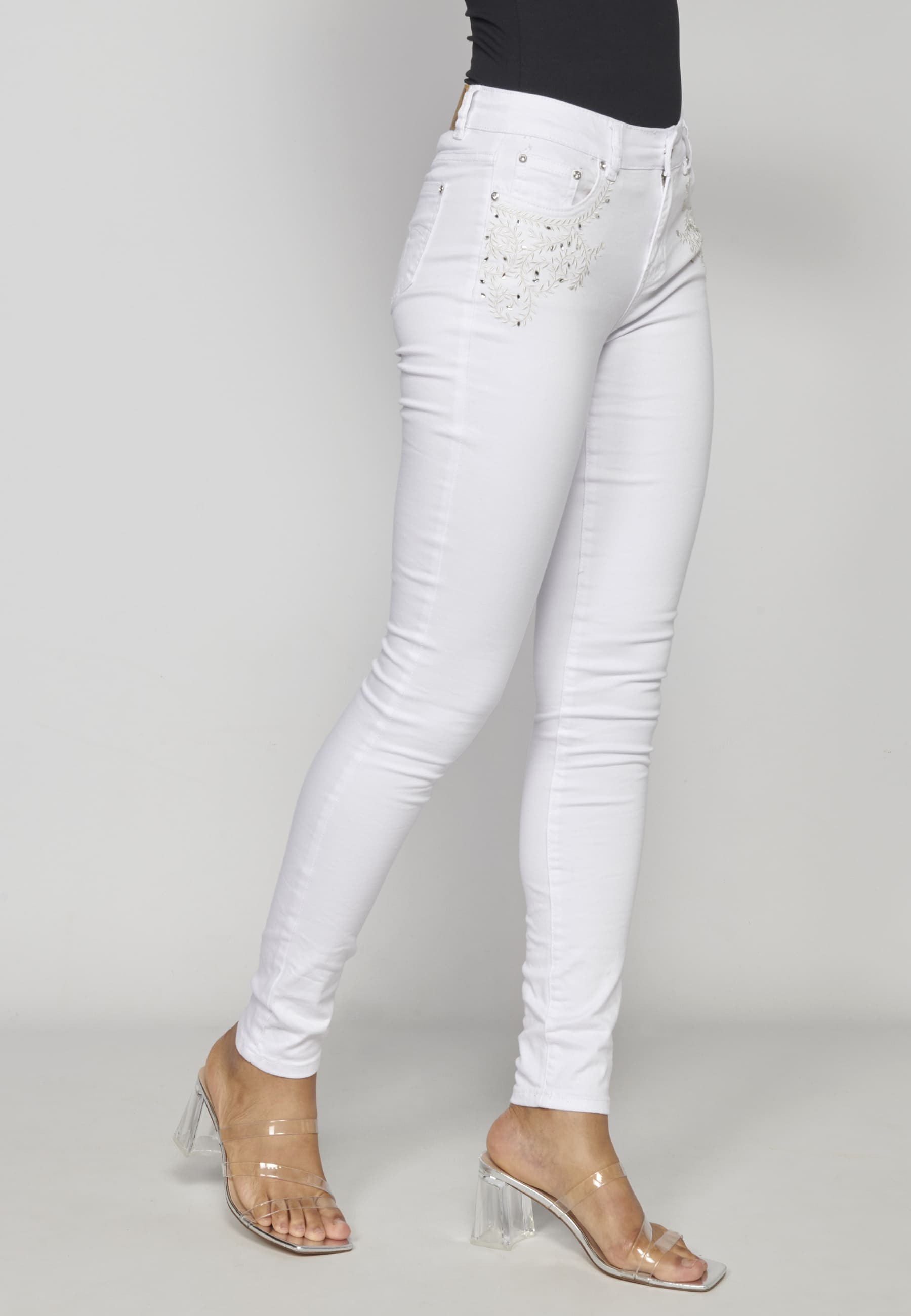 Pantalón largo jeans slim color Blanco para Mujer