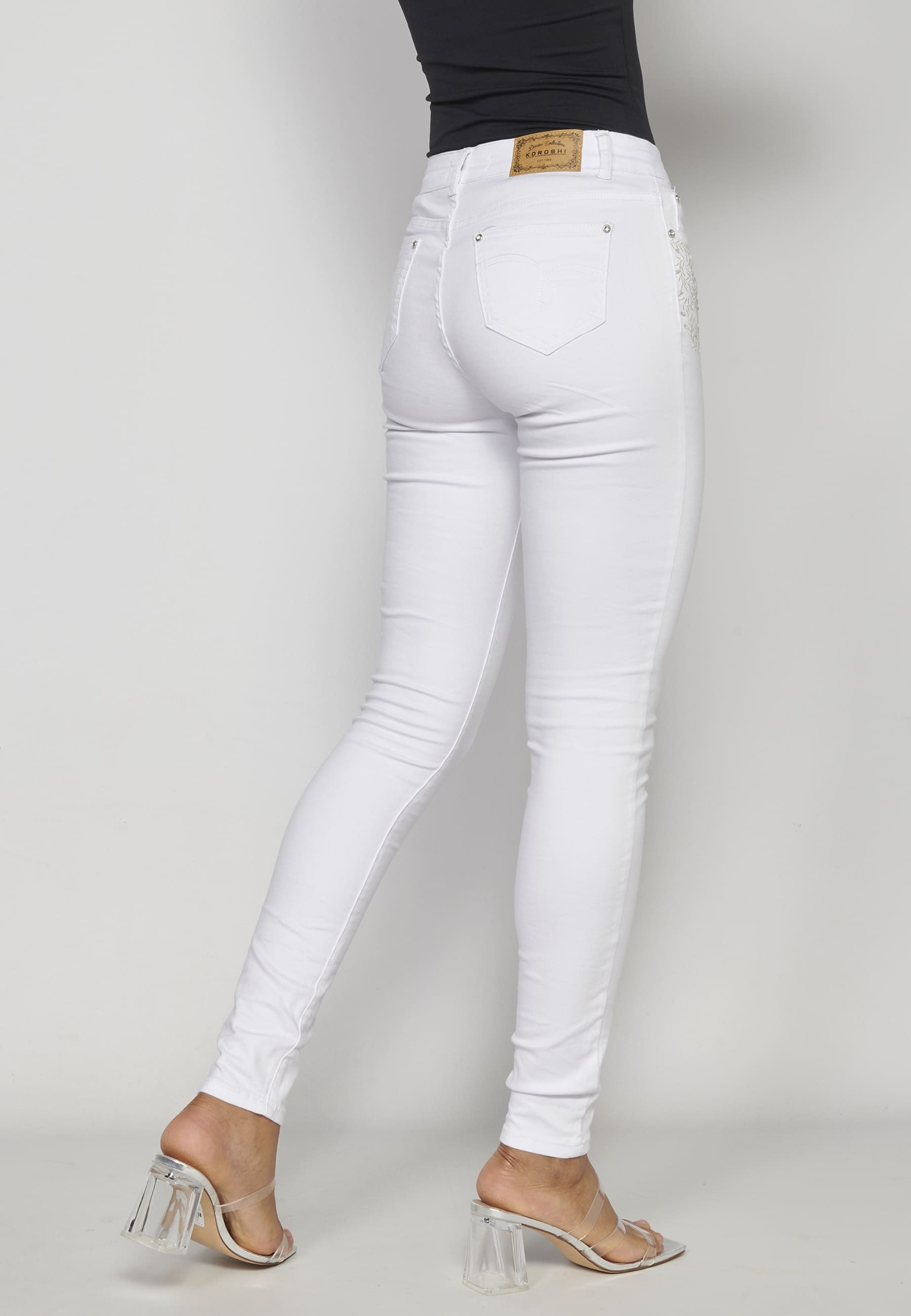 Pantalons llargs jeans slim color Blanc per a Dona