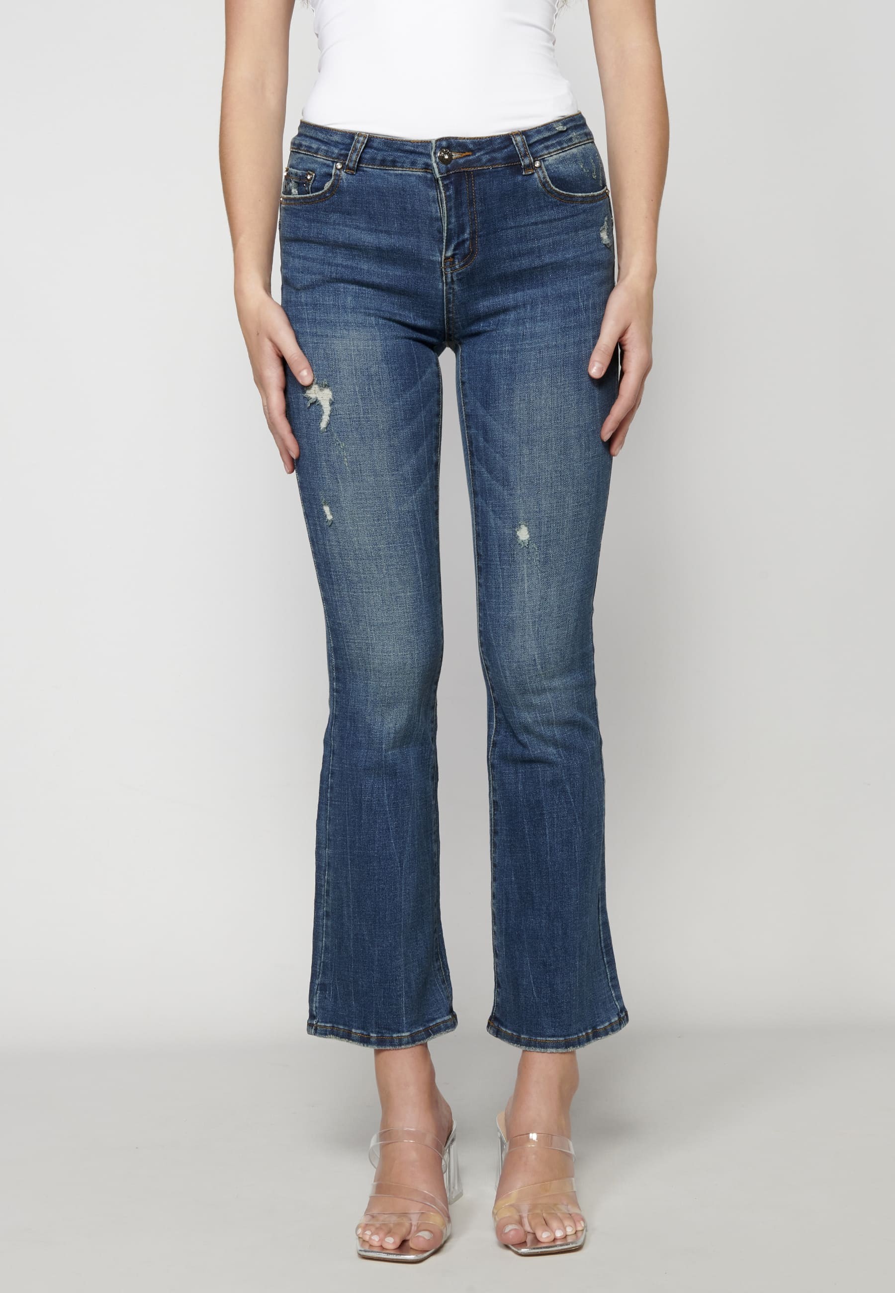 Lange Push-up-Hose in mittelblauer Farbe für Damen