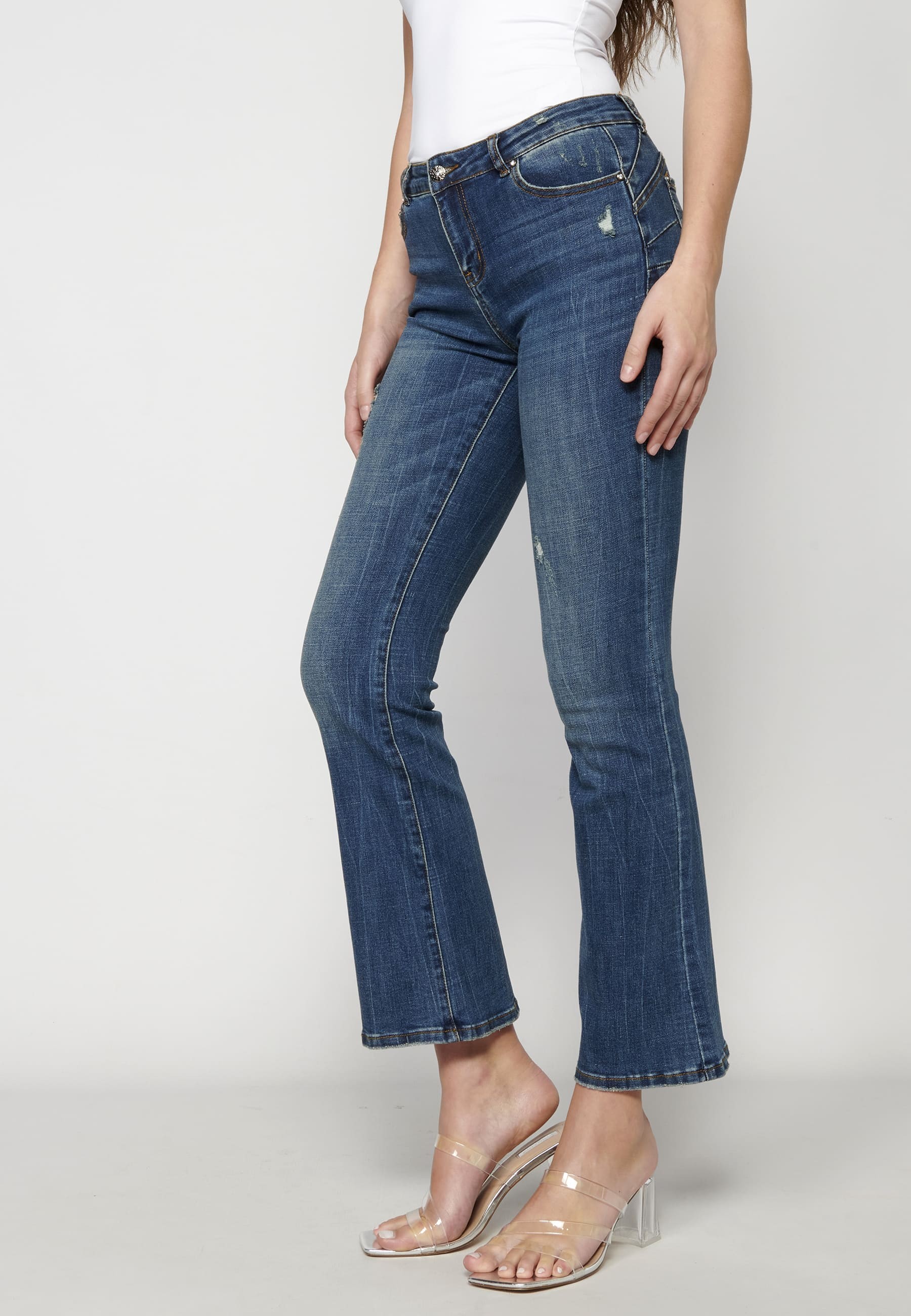 Lange Push-up-Hose in mittelblauer Farbe für Damen