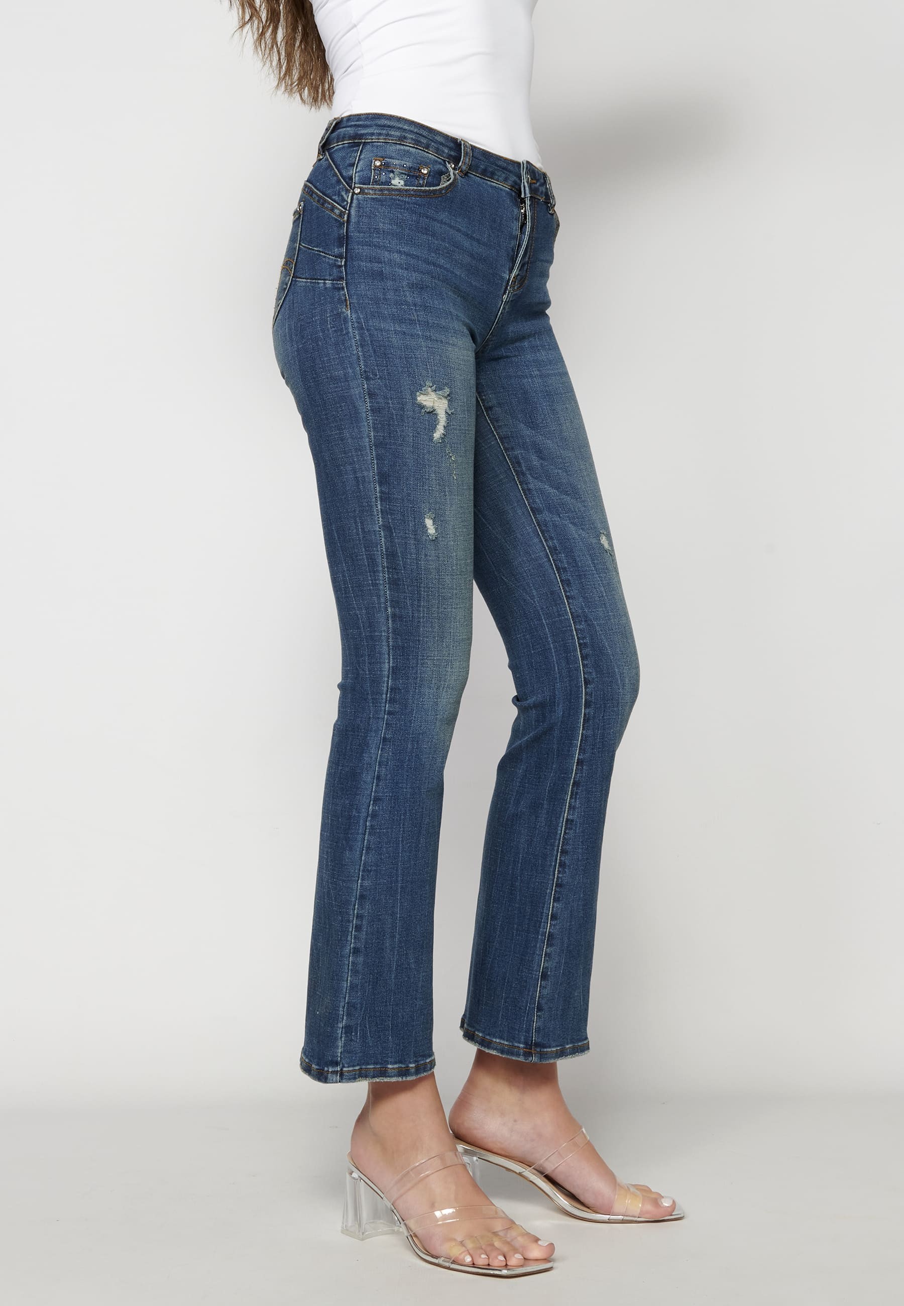 Lange Push-up-Hose in mittelblauer Farbe für Damen