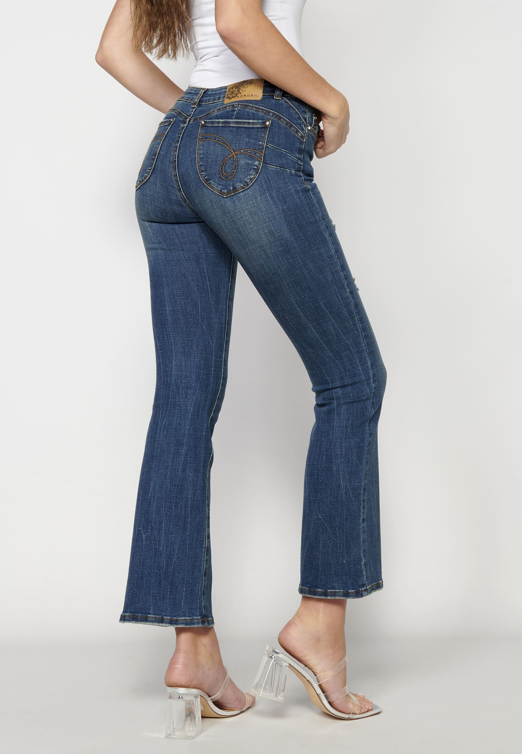 Lange Push-up-Hose in mittelblauer Farbe für Damen