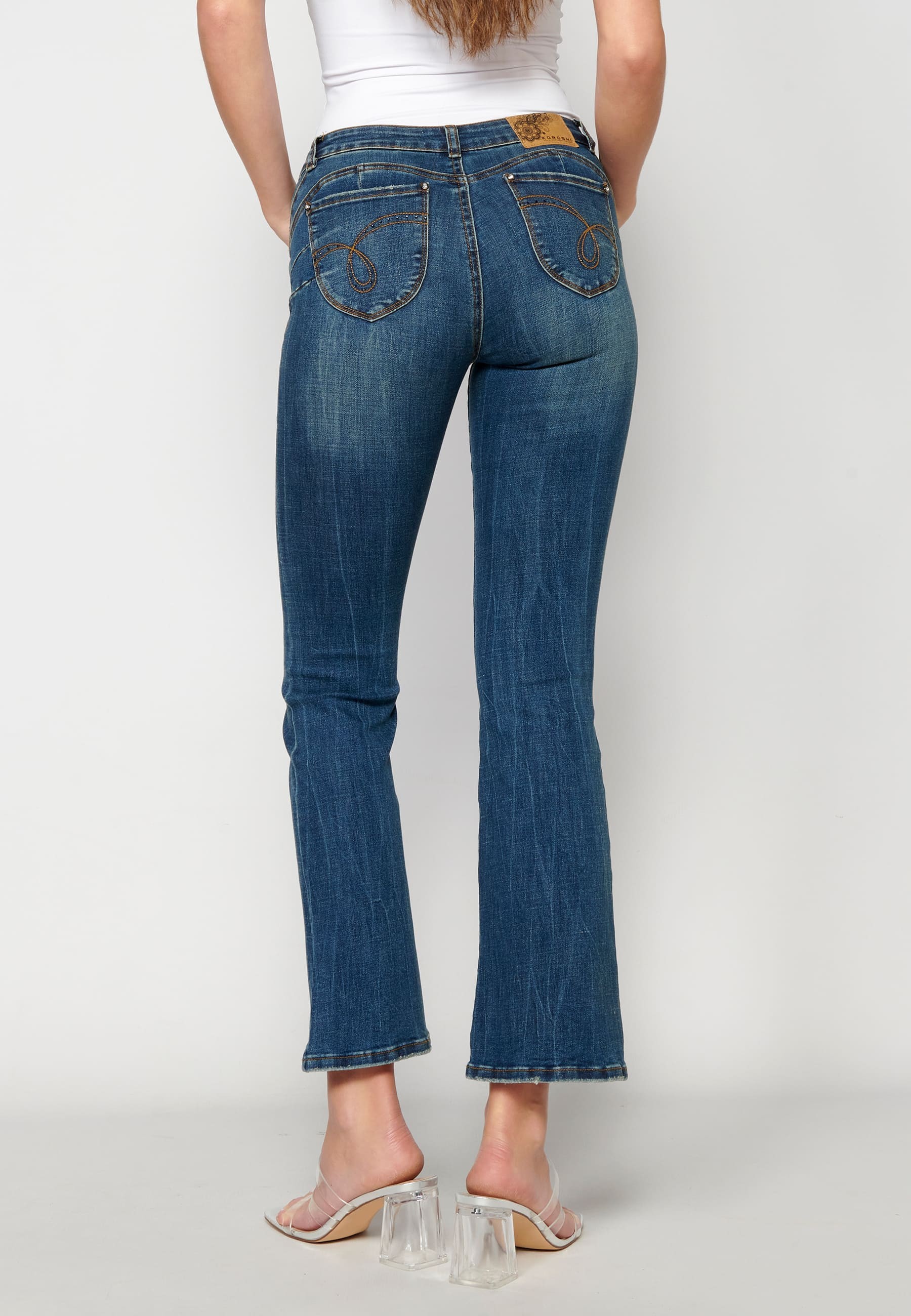 Lange Push-up-Hose in mittelblauer Farbe für Damen