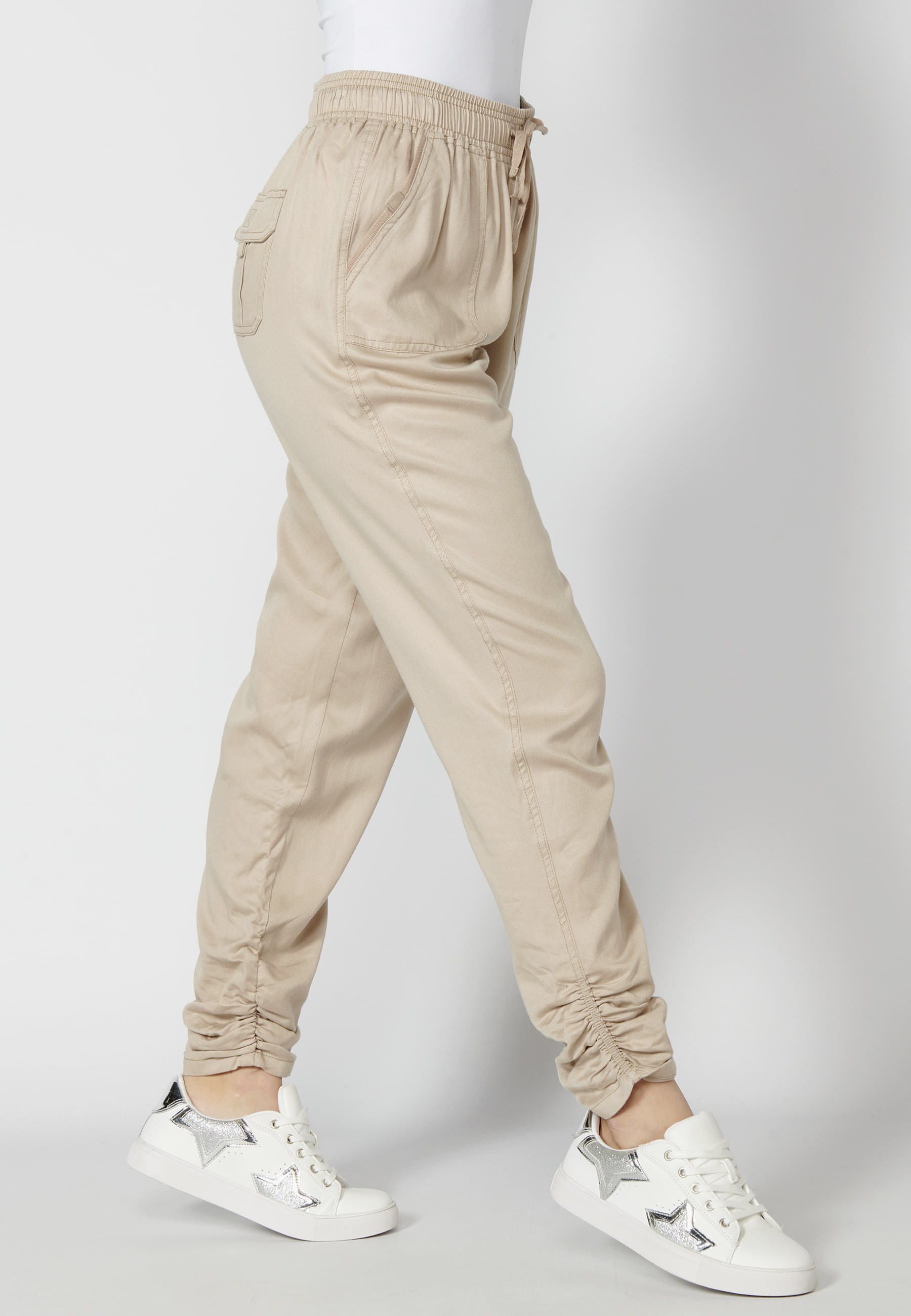 Pantalons llargs amb cintura ajustable color Beix per a Dona