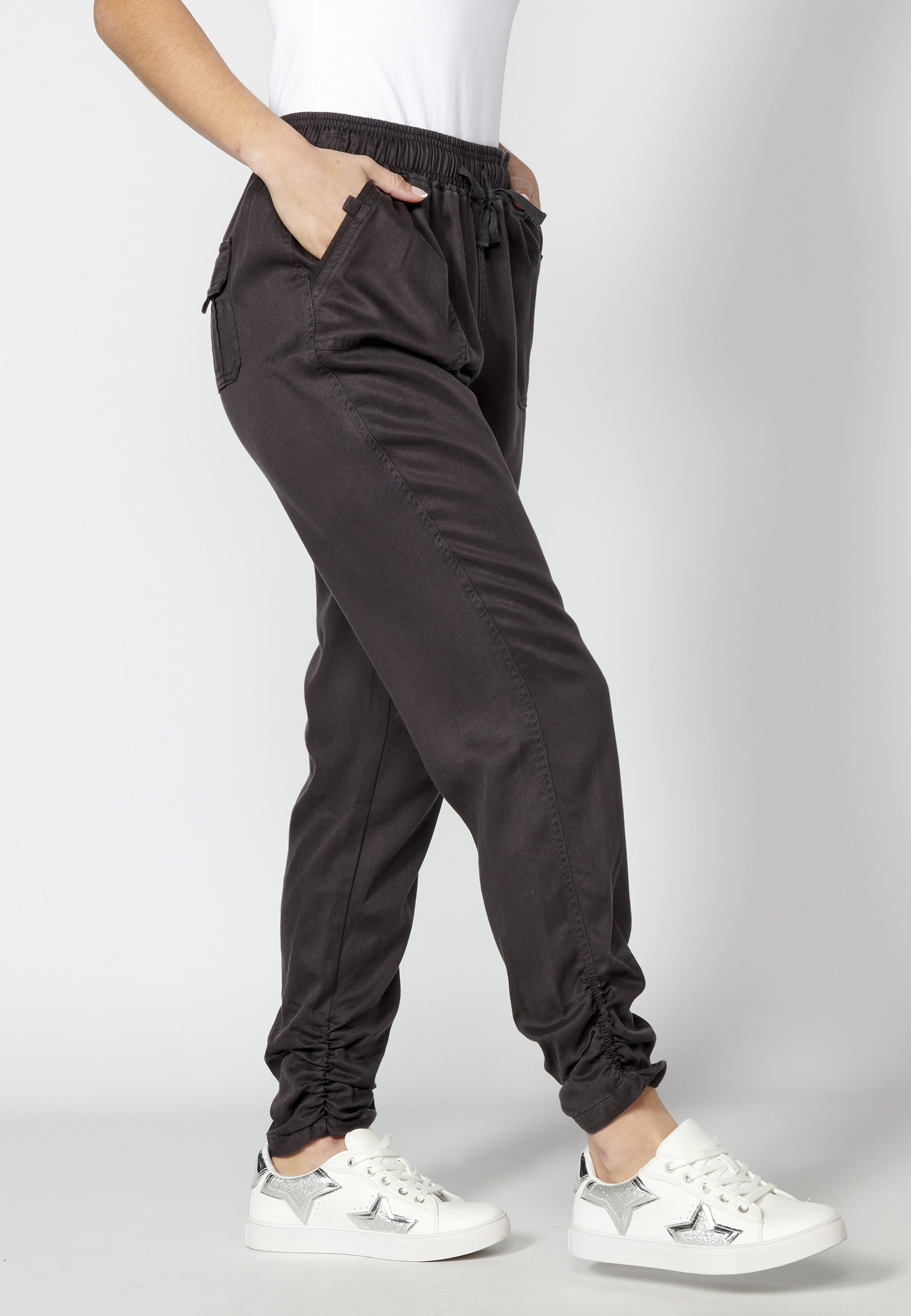 Pantalons llargs amb cintura ajustable color Negre per a Dona