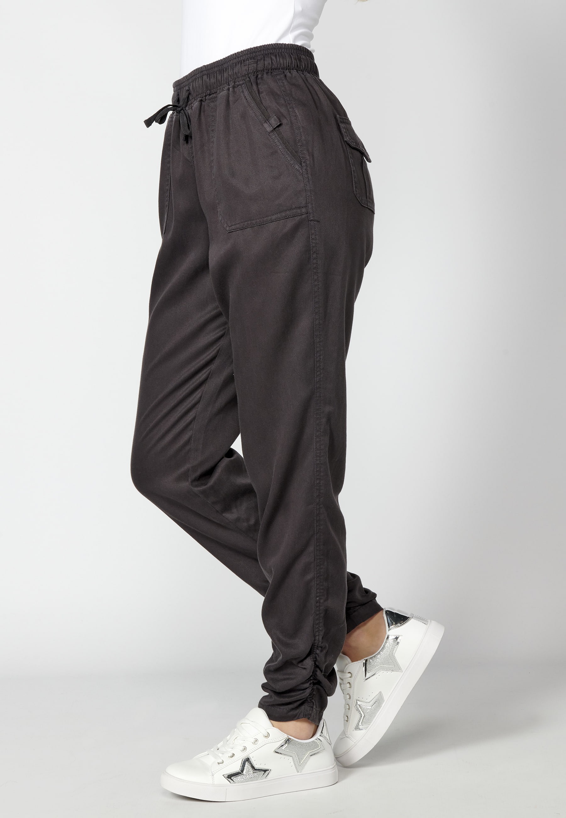Long pants with adjustable waist Black color for Woman